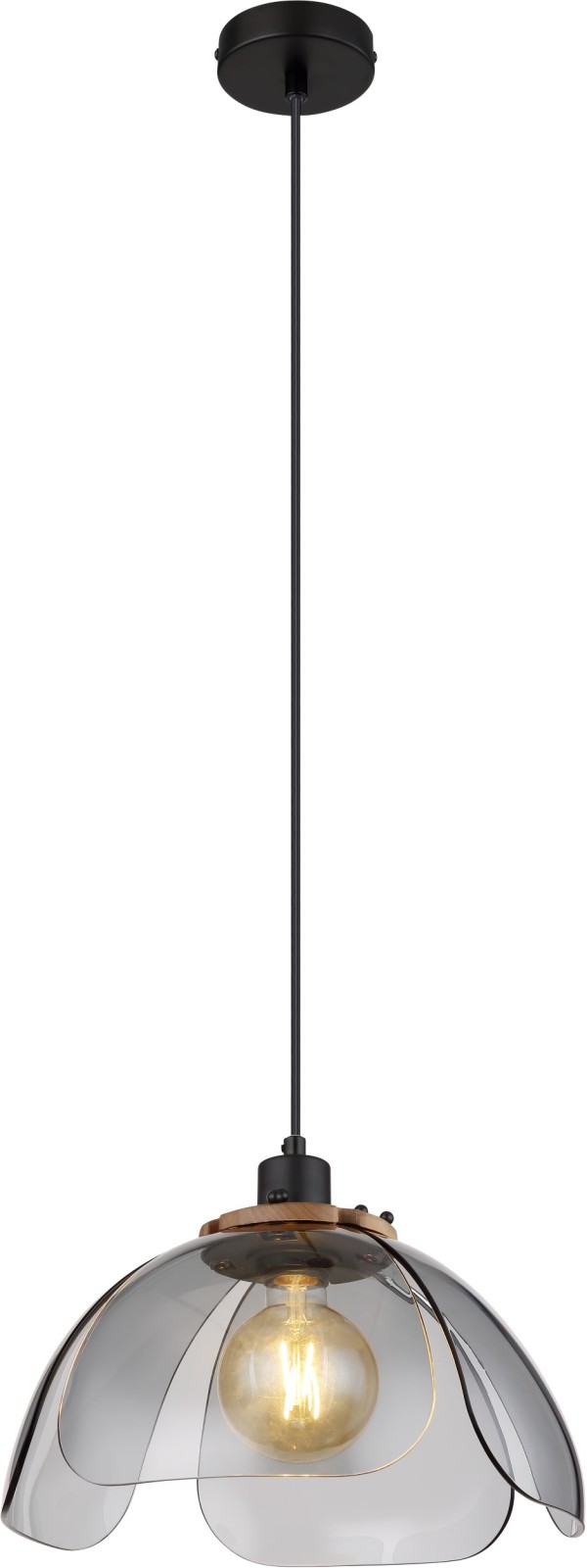 Pendelleuchte - schwarz matt - rauchfarben - Glas - 34 cm