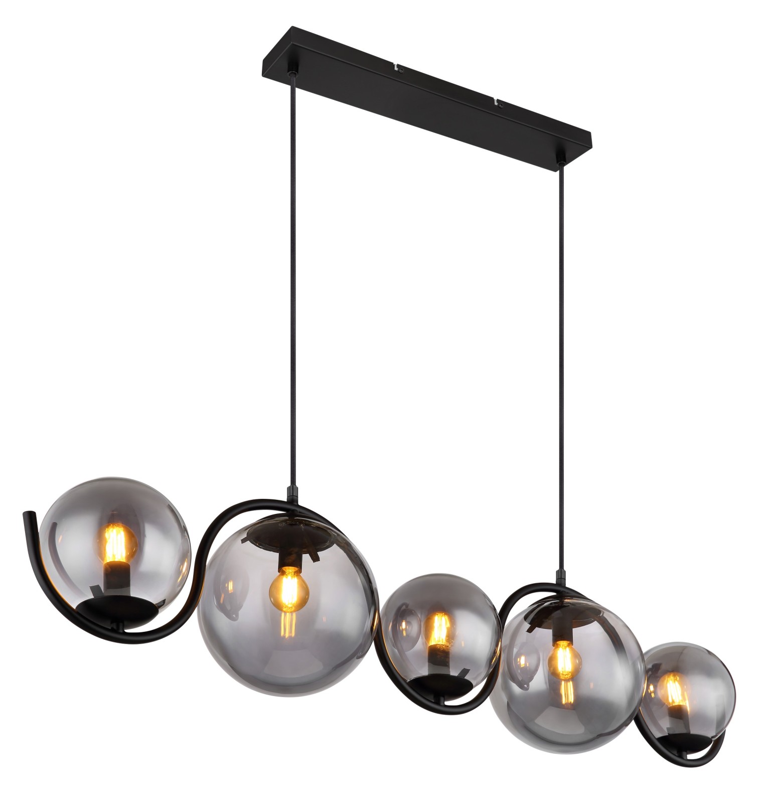 Pendelleuchte - schwarz matt - rauchfarben - Glas - 120 cm