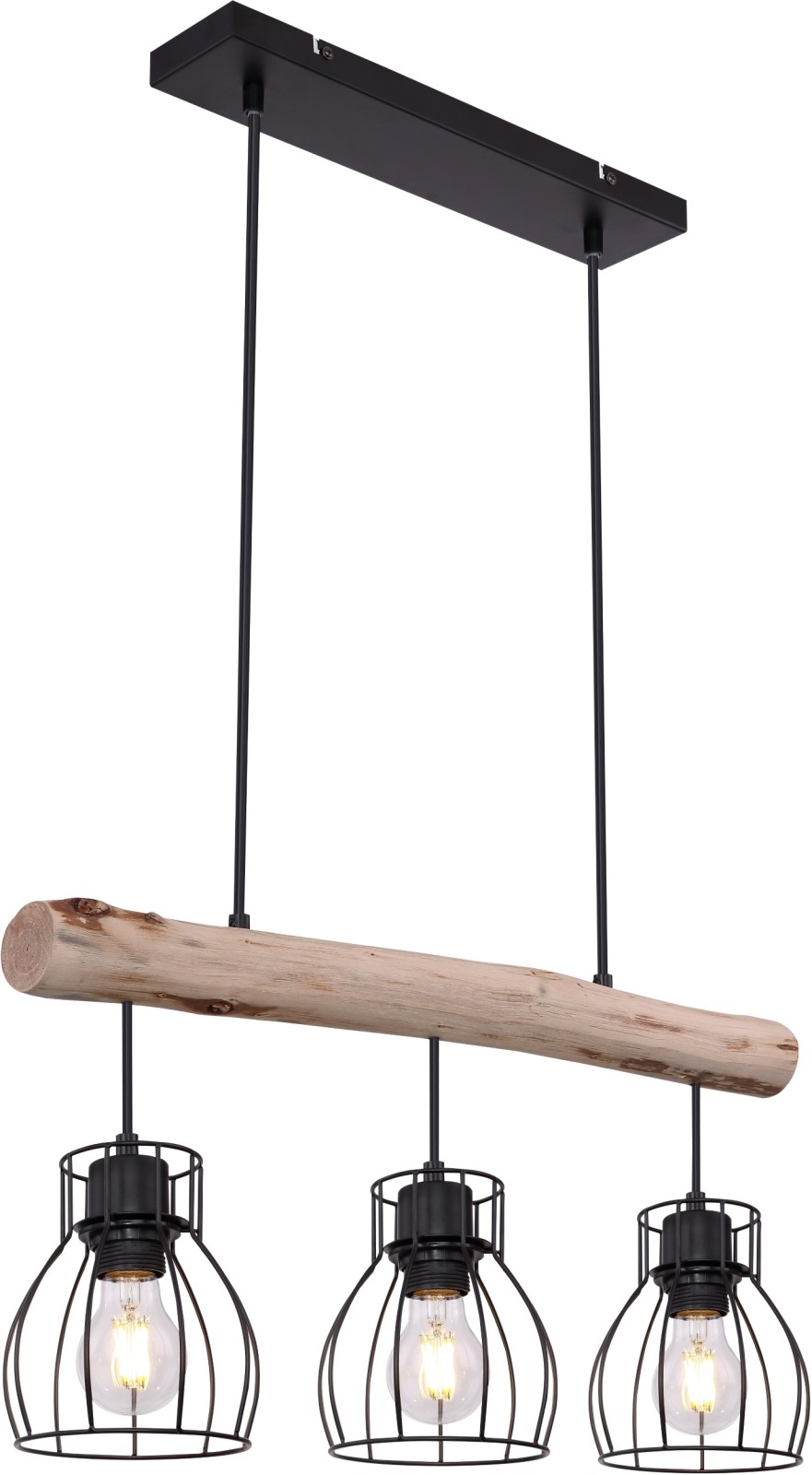 Pendelleuchte - schwarz-natur - 3-flammig - 140 cm breit