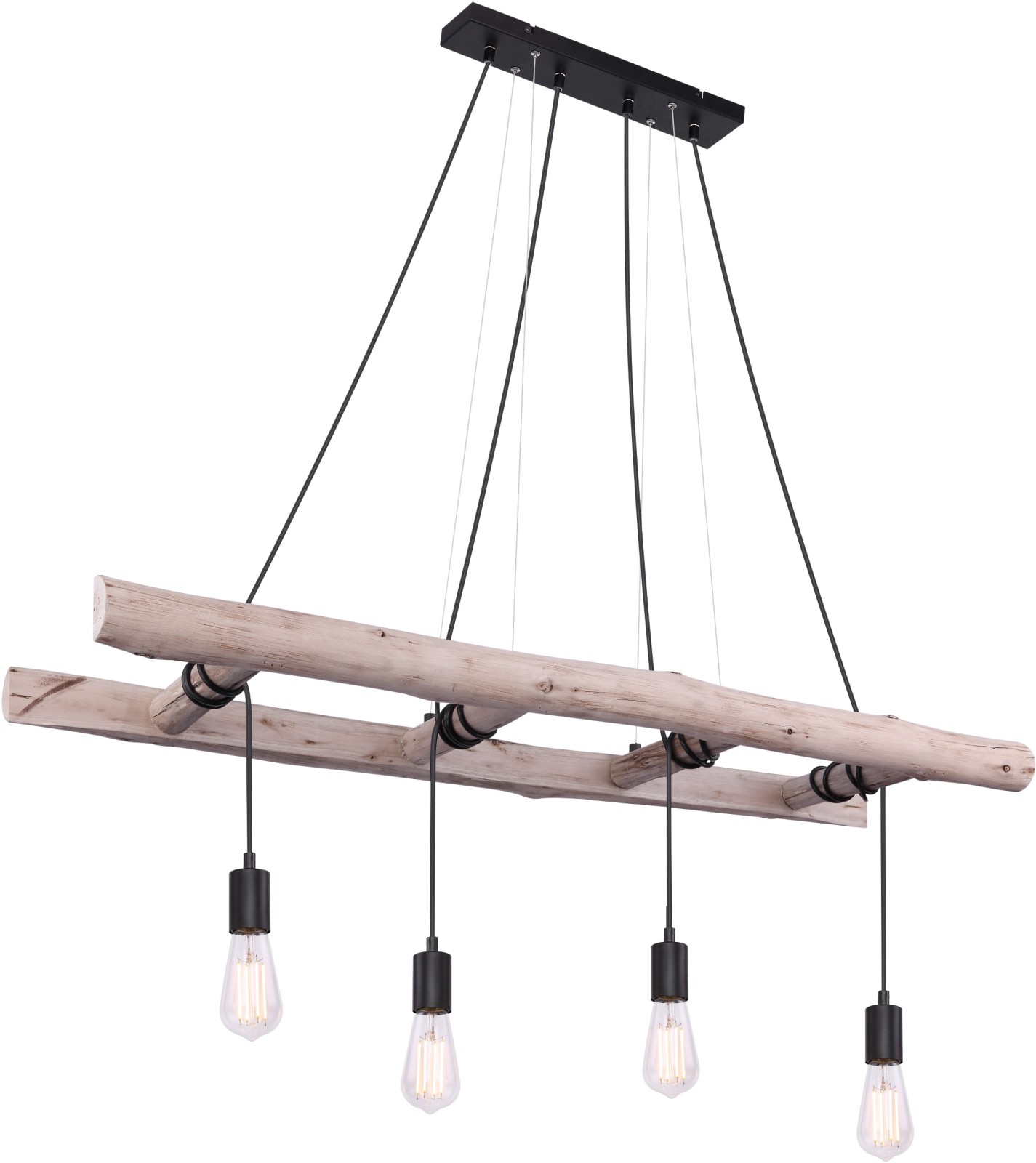 Pendelleuchte - schwarz-natur - Holzleiter - 115 cm breit