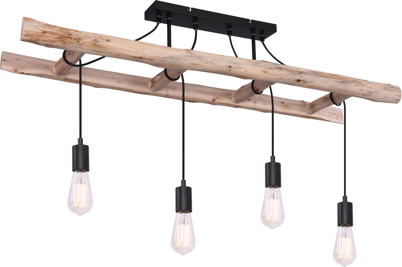 Pendelleuchte - schwarz-natur - Holzleiter - 115 cm breit
