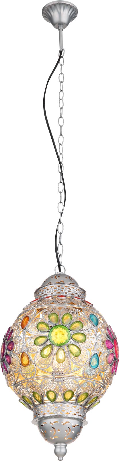 Pendelleuchte - silber-bunt - Verzierungen - 120 cm
