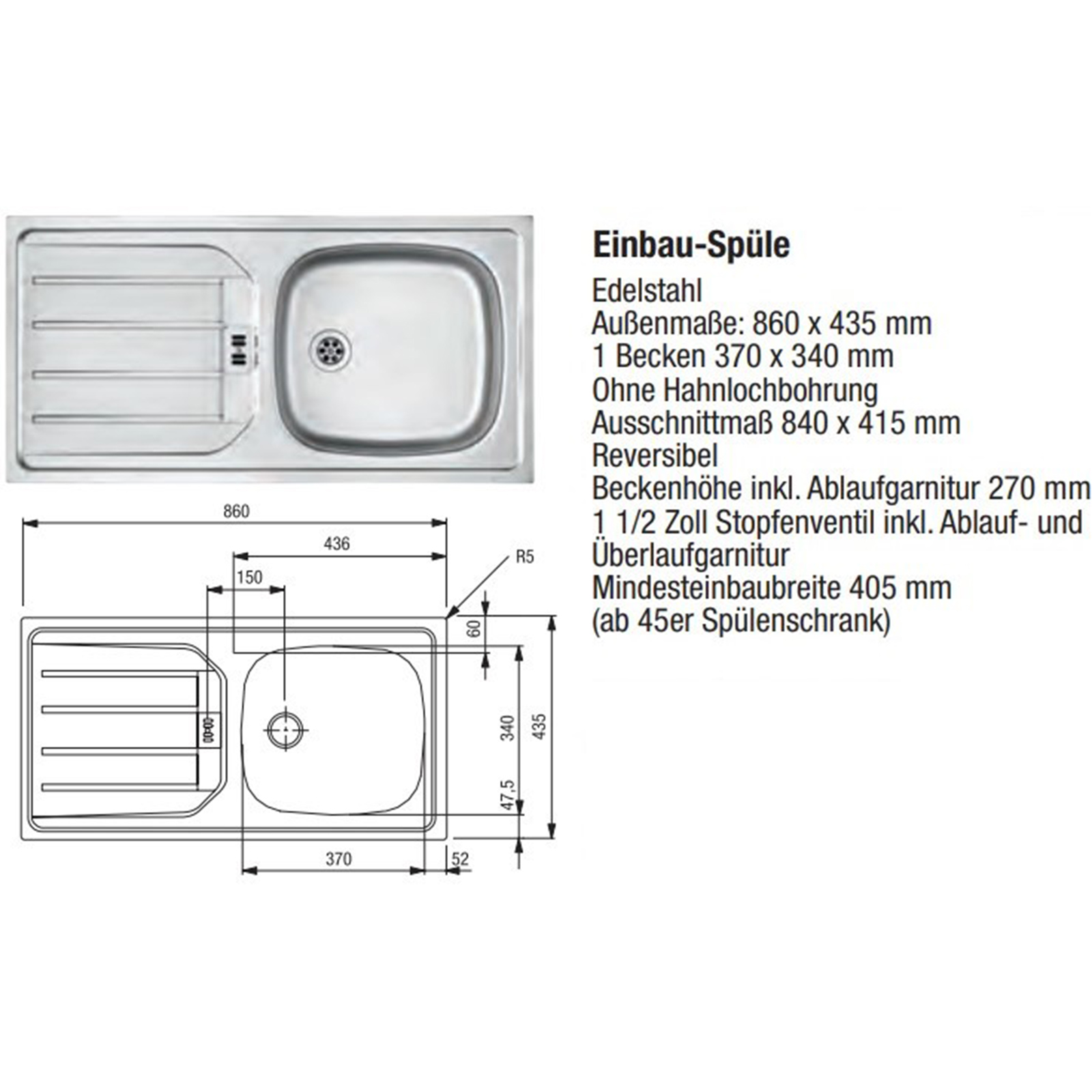 pino Küchenblock PN 80 - lichtgrau - mit E-Geräten - Kühlschrank links - 270 cm