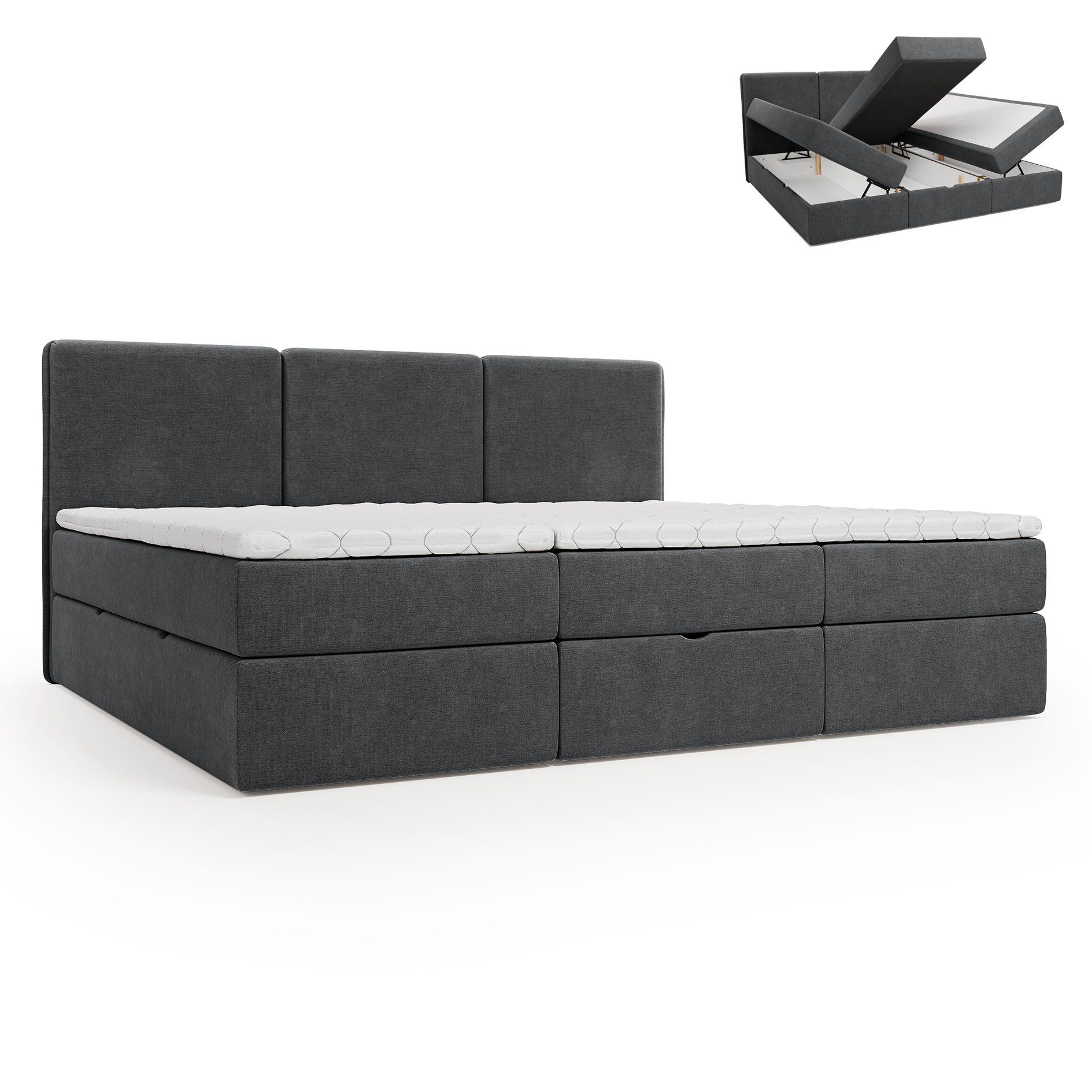 Polsterbett - anthrazit - H3 - modular - Bettkasten - 240x200 cm