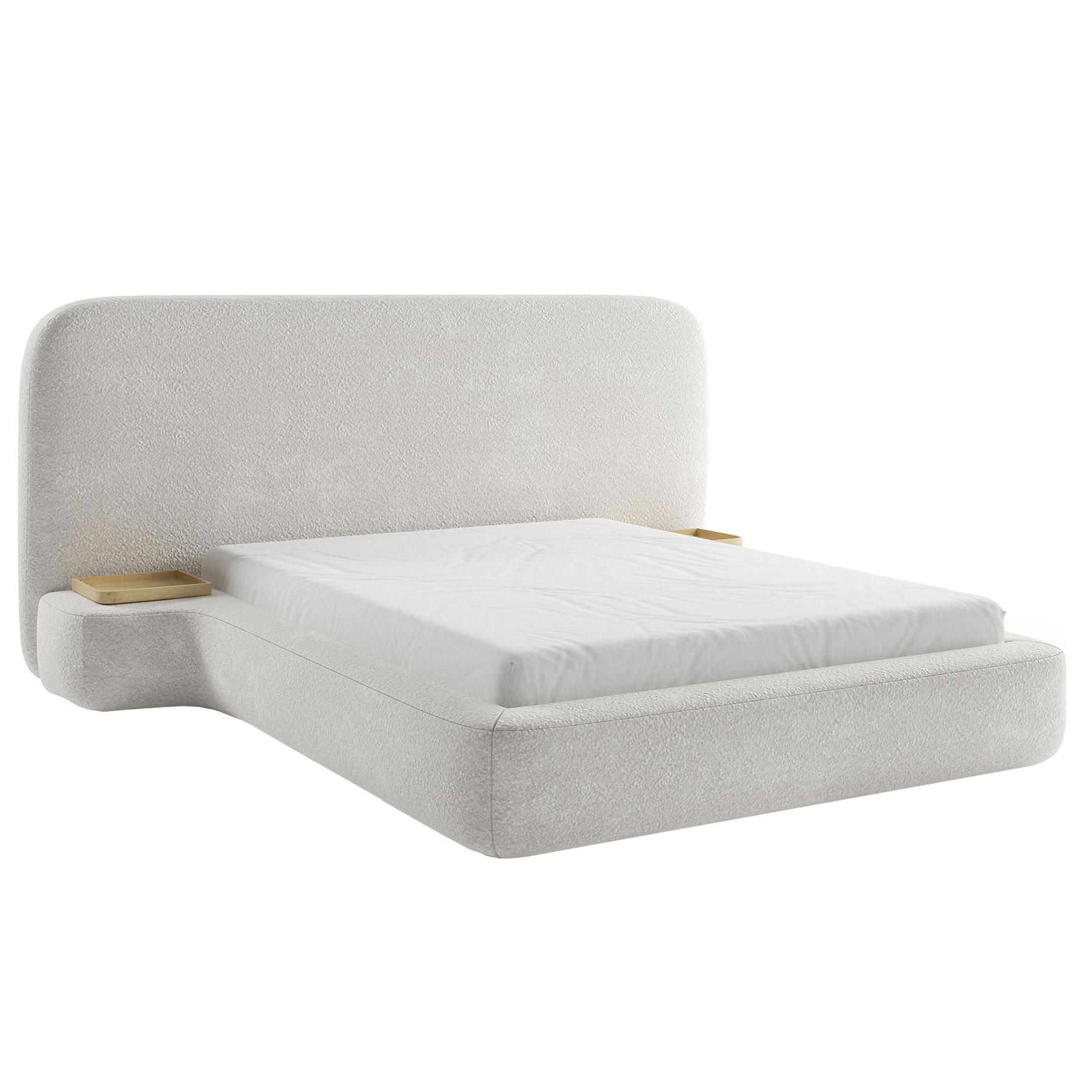 Polsterbett - beige - Bouclé - mit Tabletts - 140x200 cm