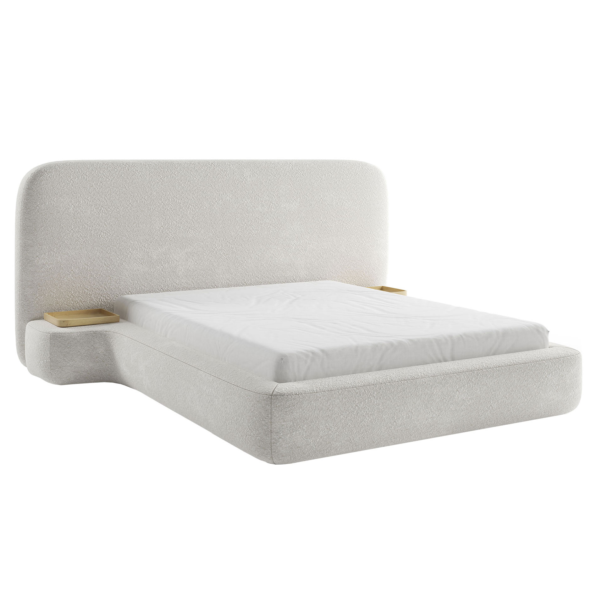 Polsterbett - beige - Bouclé - mit Tabletts - 160x200 cm