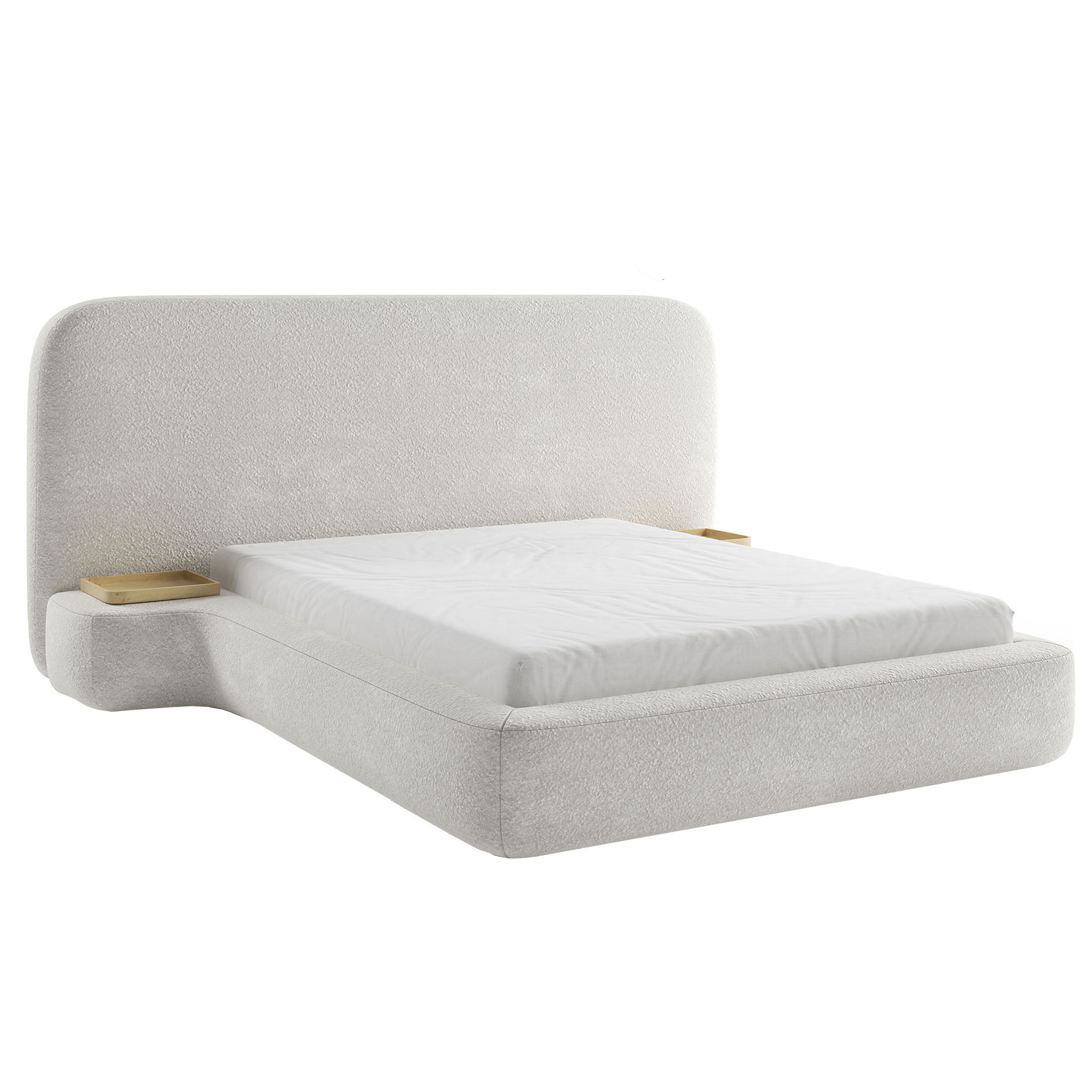 Polsterbett - beige - Bouclé - mit Tabletts - 180x200 cm