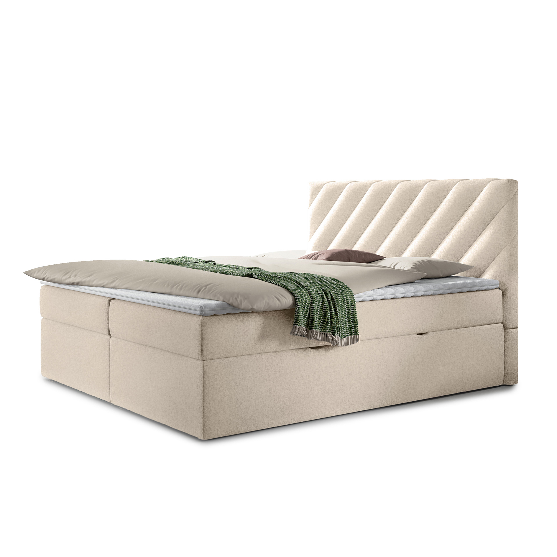 Polsterbett - beige - H2 - mit Bettkasten - 160x200 cm