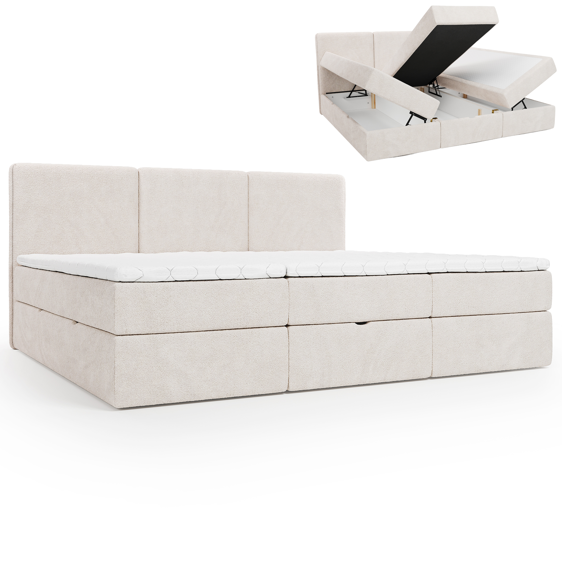 Polsterbett - beige - H3 - Bettkasten - 210x200 cm