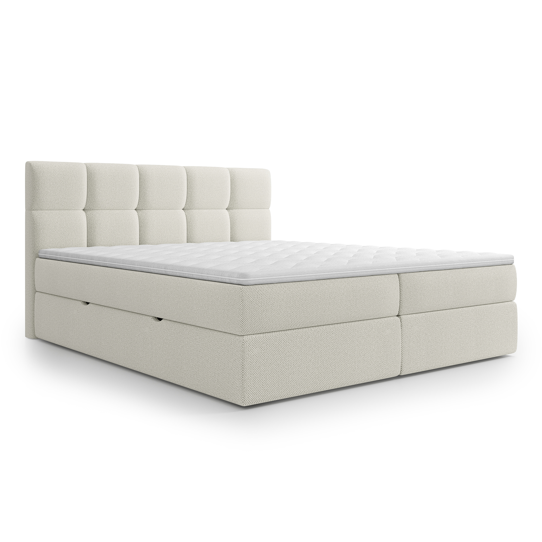 Polsterbett - beige - H3 - Bettkasten - inklusive Topper - 140x200 cm