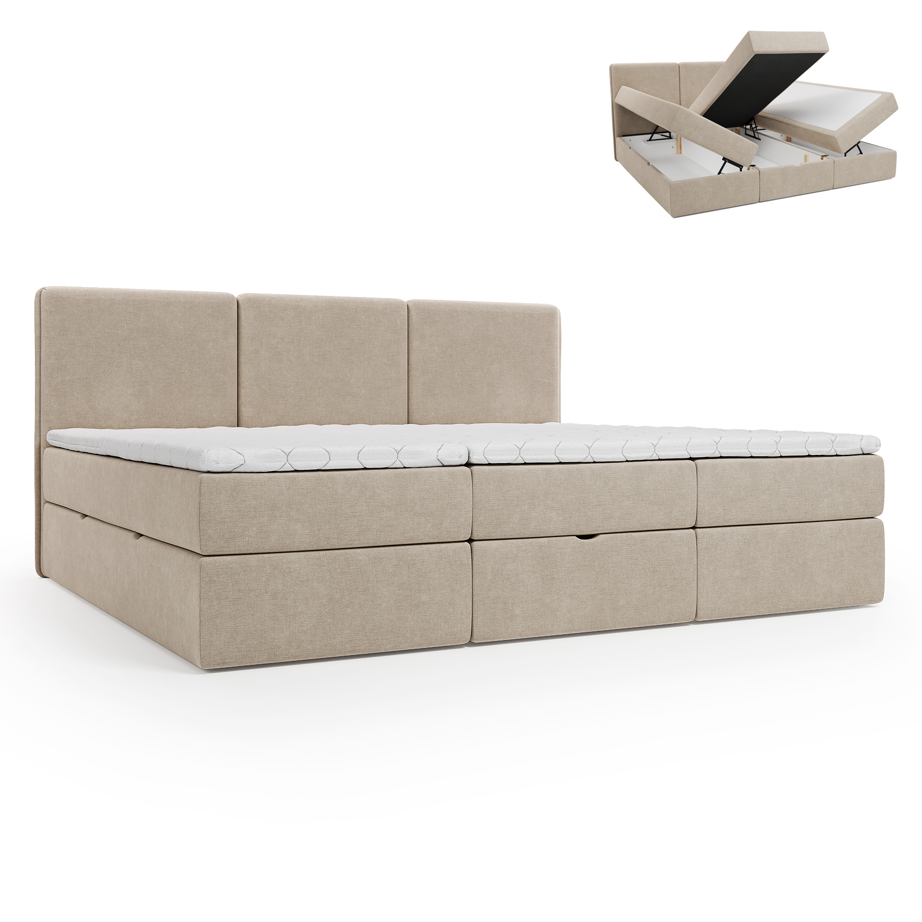 Polsterbett - beige - H3 - modular - Bettkasten - 240x200 cm