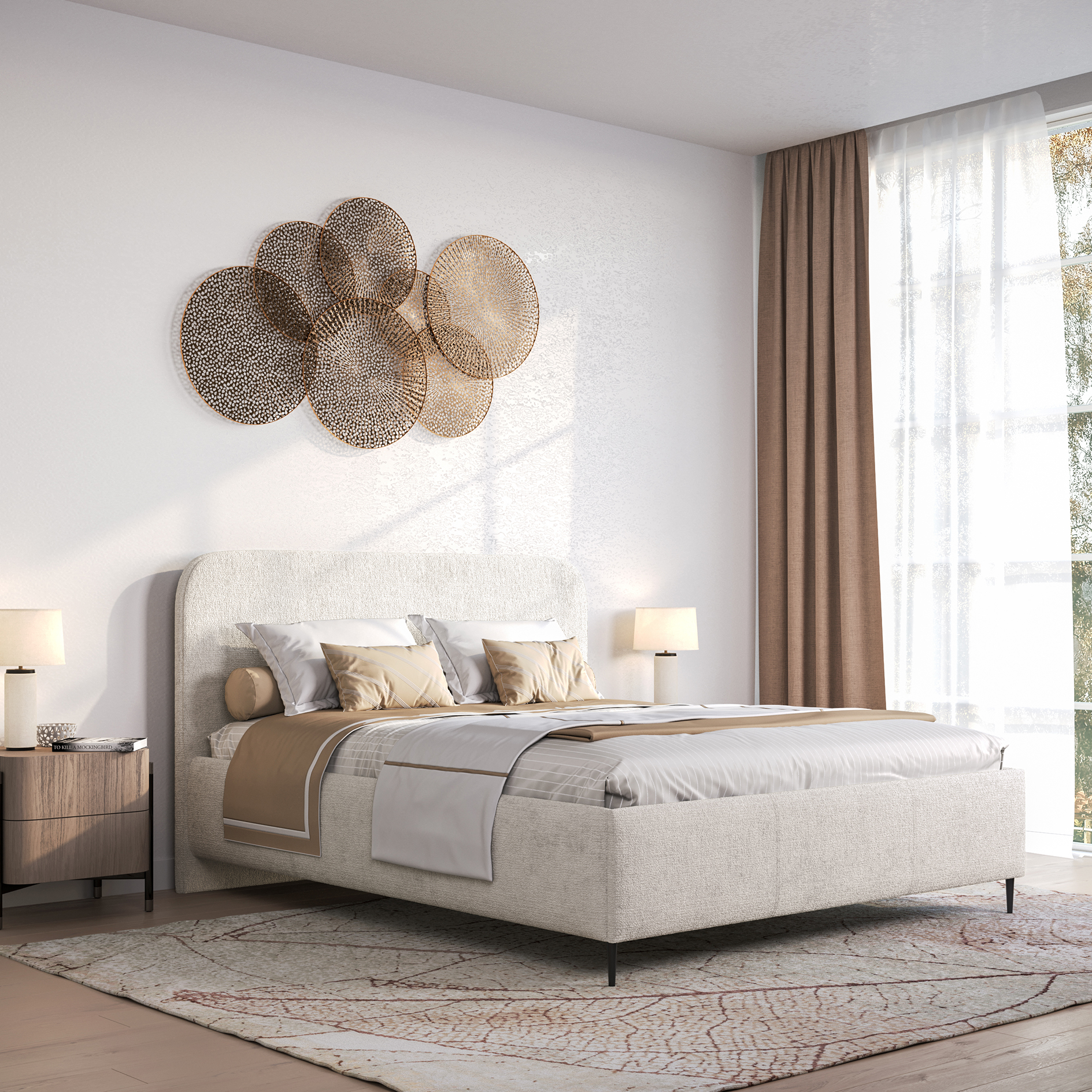 Polsterbett - beige - mit Bettkasten