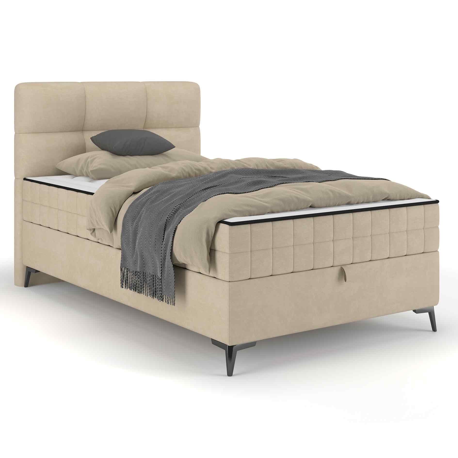 Polsterbett - beige - mit Bettkasten - 7-Zonen-Taschenfederkern - 100x200 cm