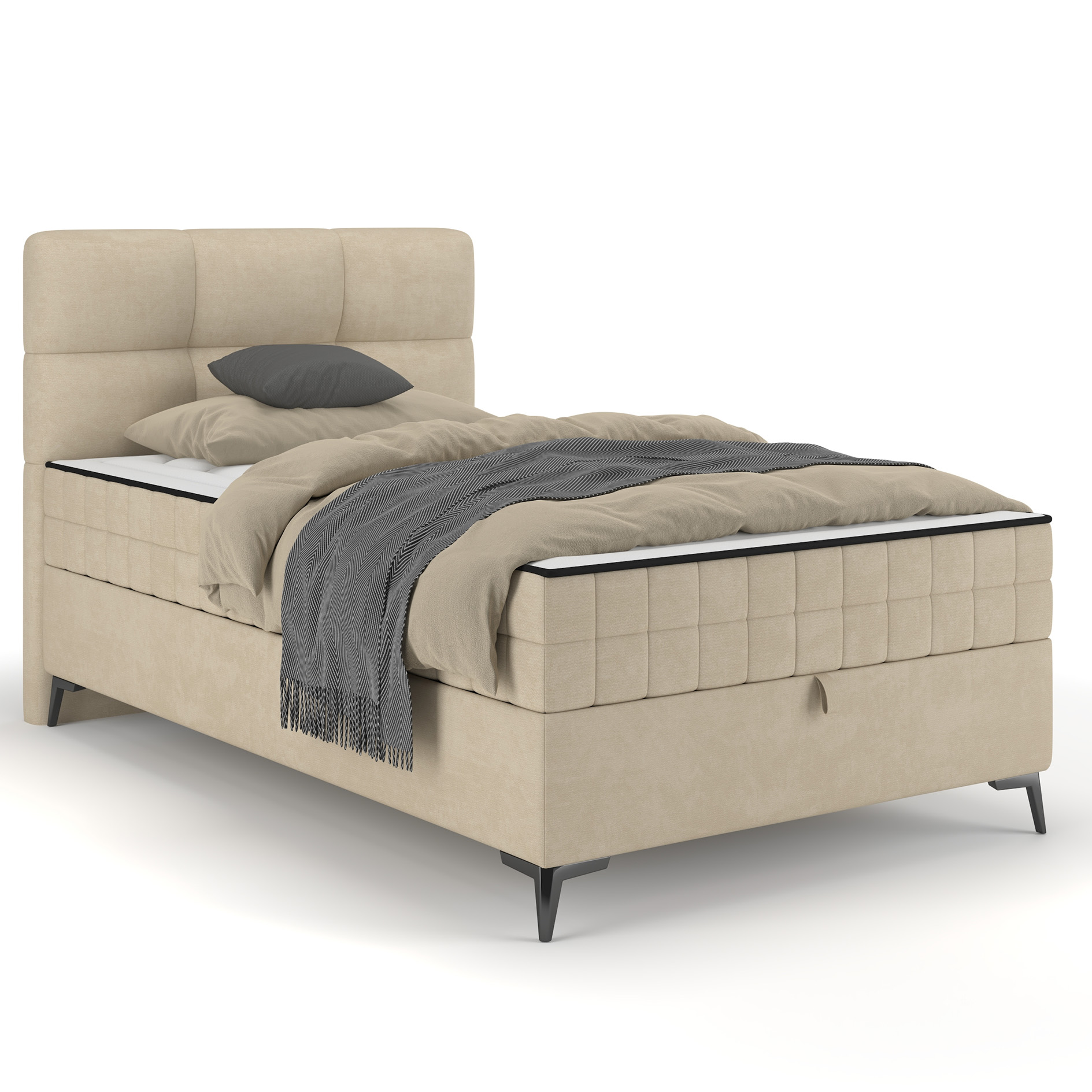 Polsterbett - beige - mit Bettkasten - 7-Zonen-Taschenfederkern - 120x200 cm