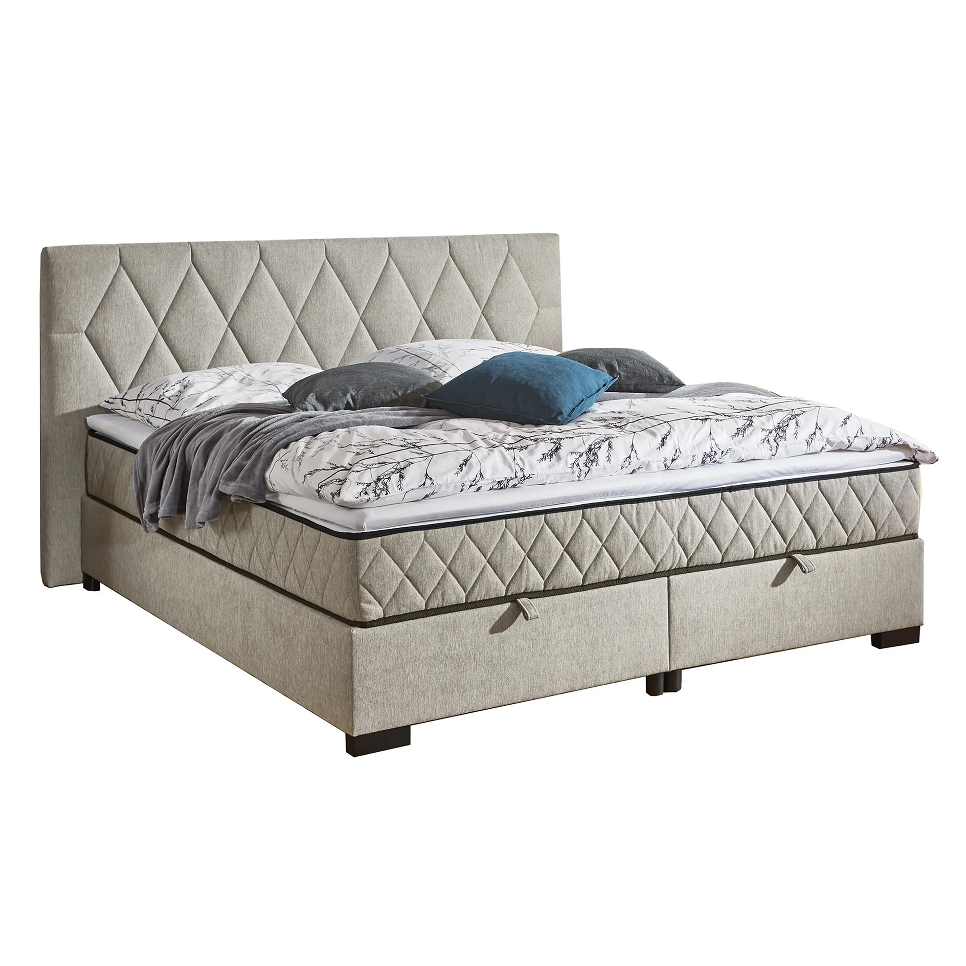 Polsterbett - beige - mit Bettkasten - H2/H3 - 160x220 cm