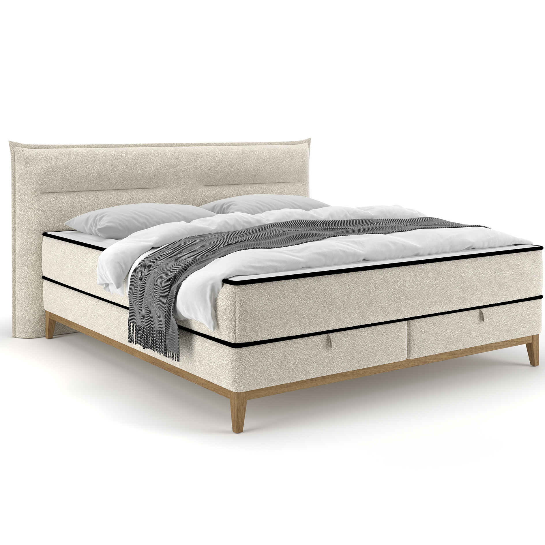 Polsterbett - creme - H2/H3 - mit Bettkasten - 9-Zonen - Taschenfederkern - 160x200 cm