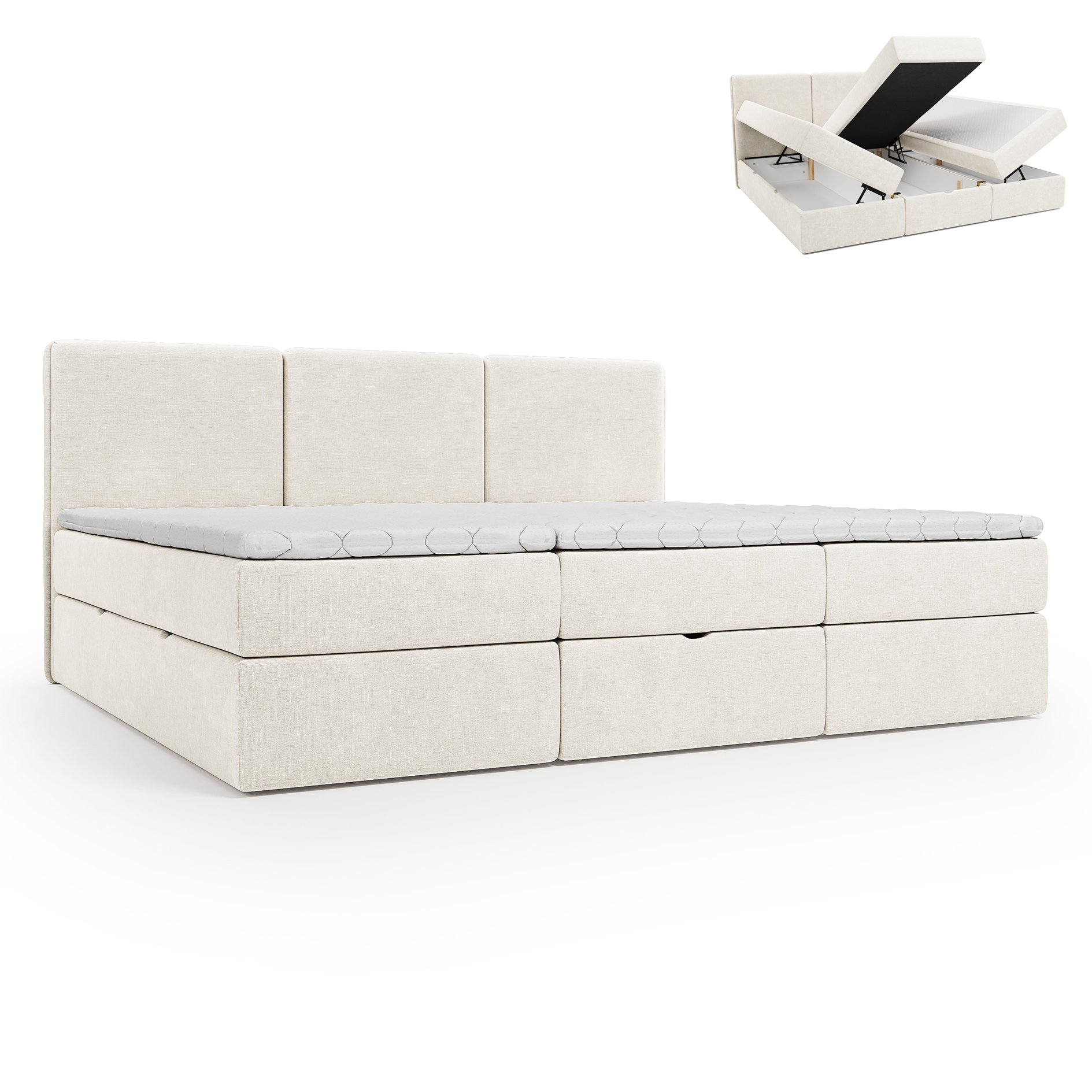 Polsterbett - creme - H3 - modular - Bettkasten - 210x200 cm