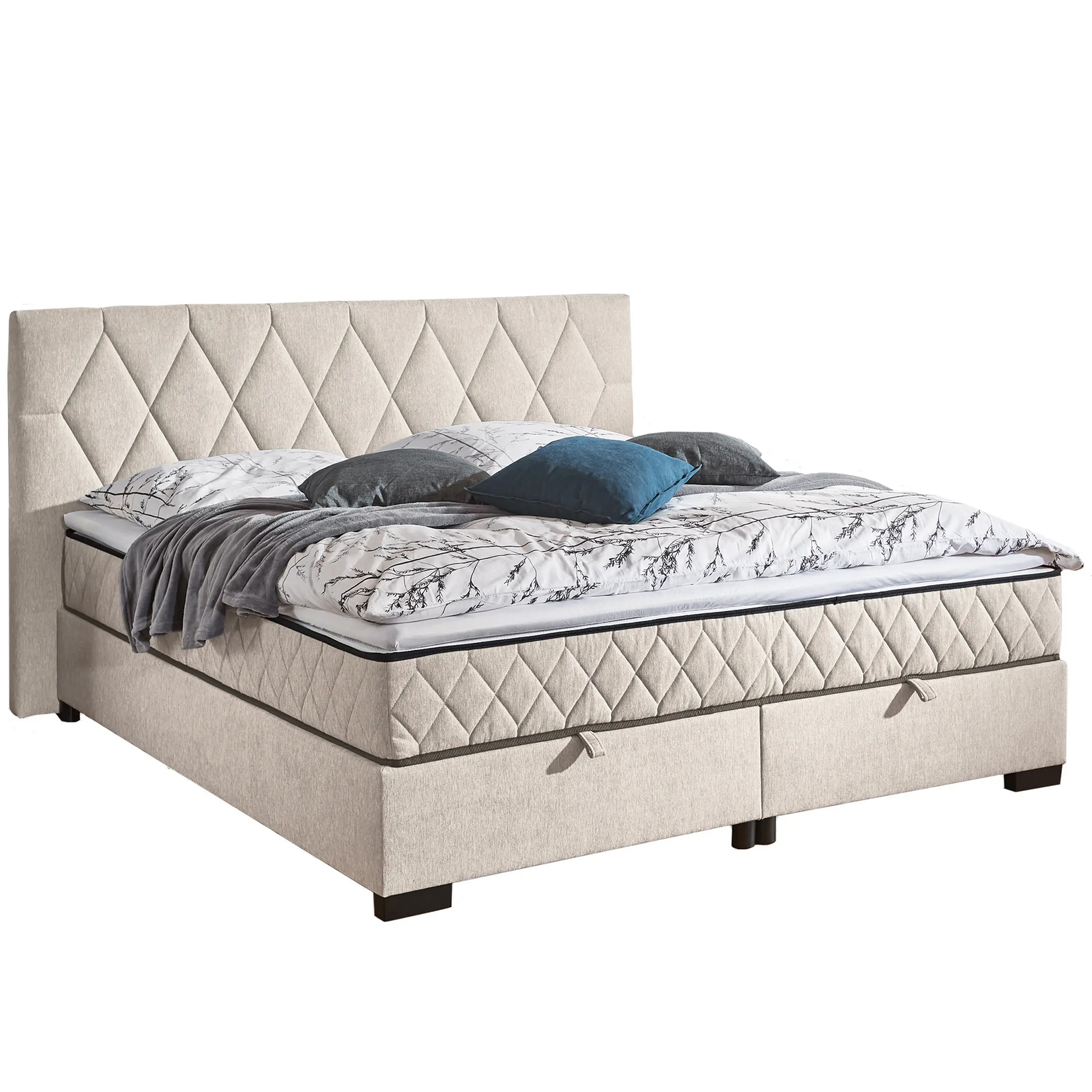 Polsterbett - creme - mit Bettkasten - H2/H3 - 160x220 cm
