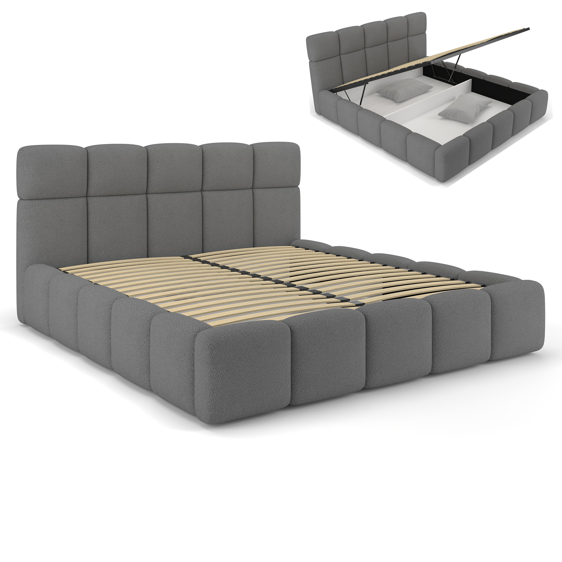Polsterbett - grau - Bettkasten - 180x200 cm