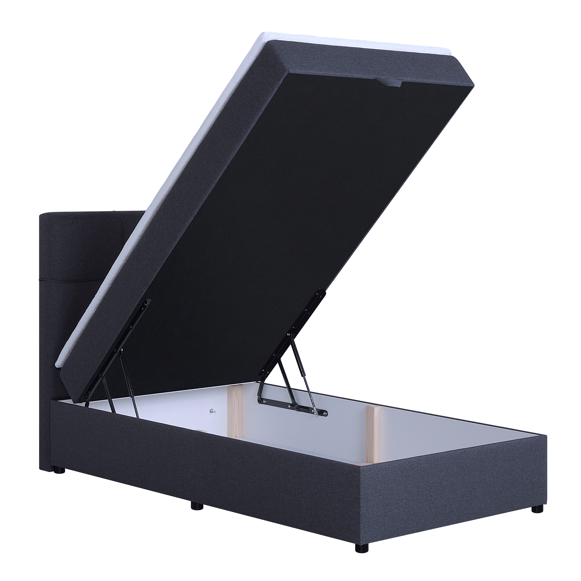Polsterbett - grau - H3 - Bettkasten - mit Topper - 100x200 cm