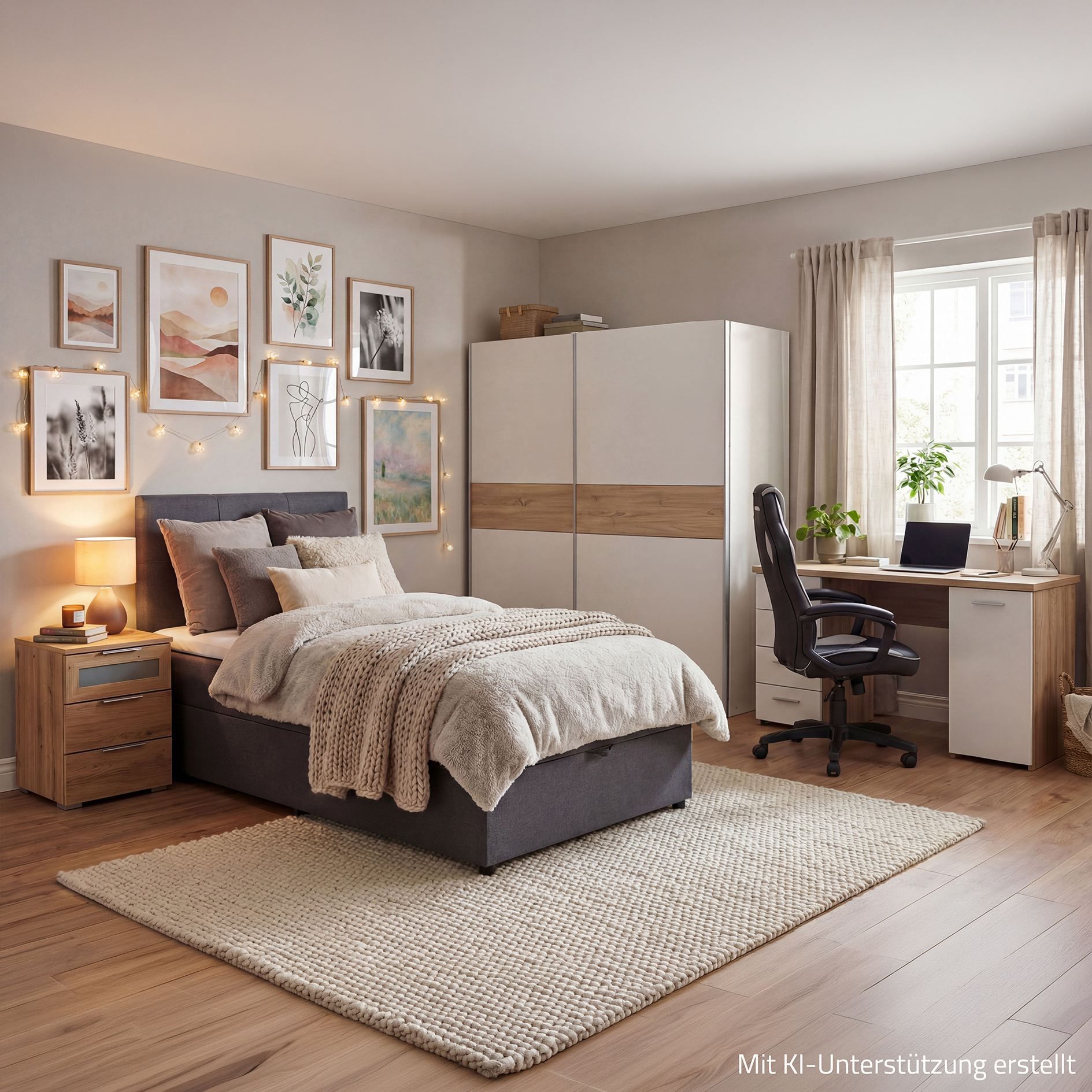 Polsterbett - grau - H3 - Bettkasten - mit Topper - 100x200 cm
