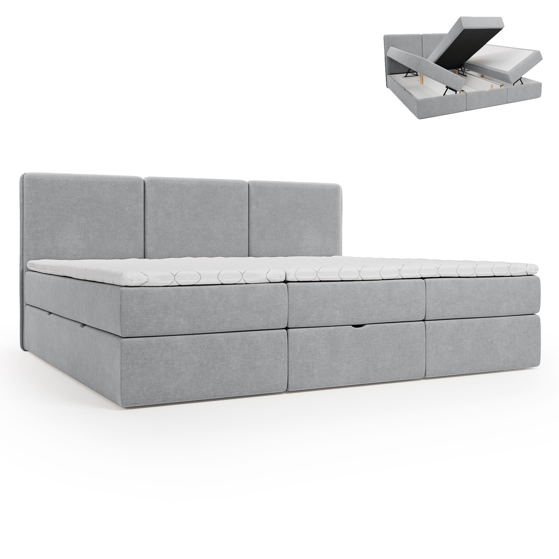 Polsterbett - grau - H3 - modular - Bettkasten - 240x200 cm