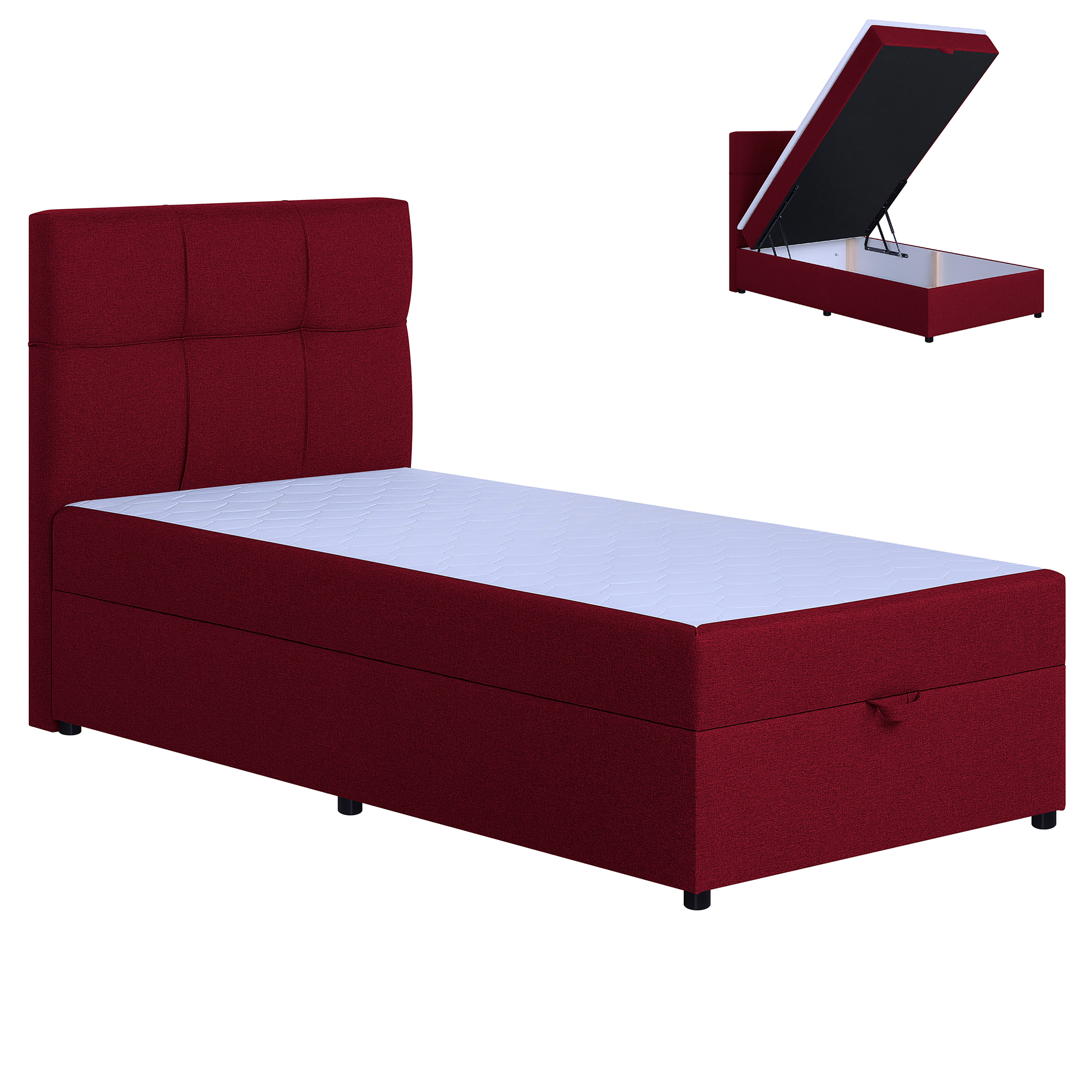 Polsterbett - red - H3 - Bettkasten - mit Topper - 100x200 cm