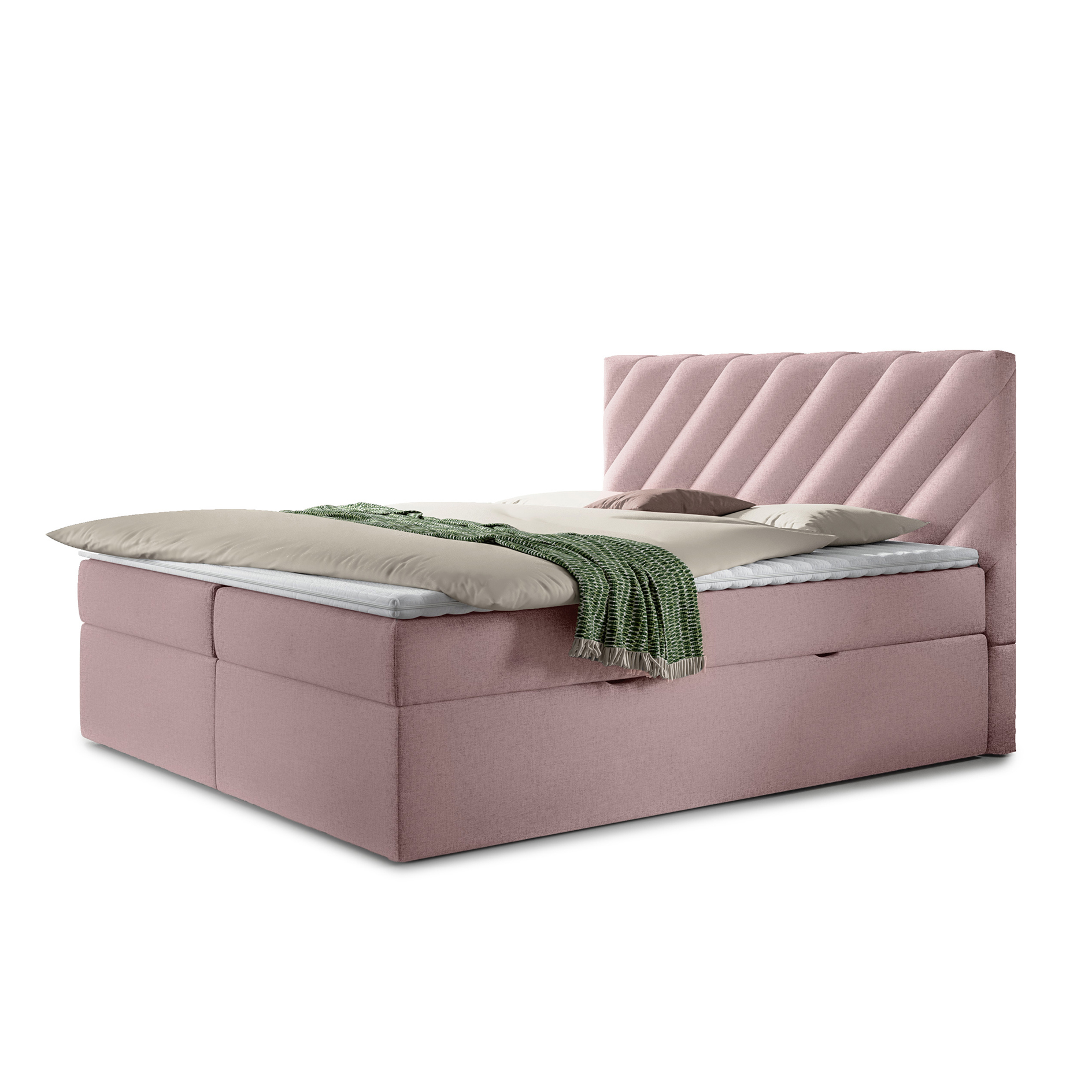 Polsterbett - rosa - H2 - mit Bettkasten - 160x200 cm