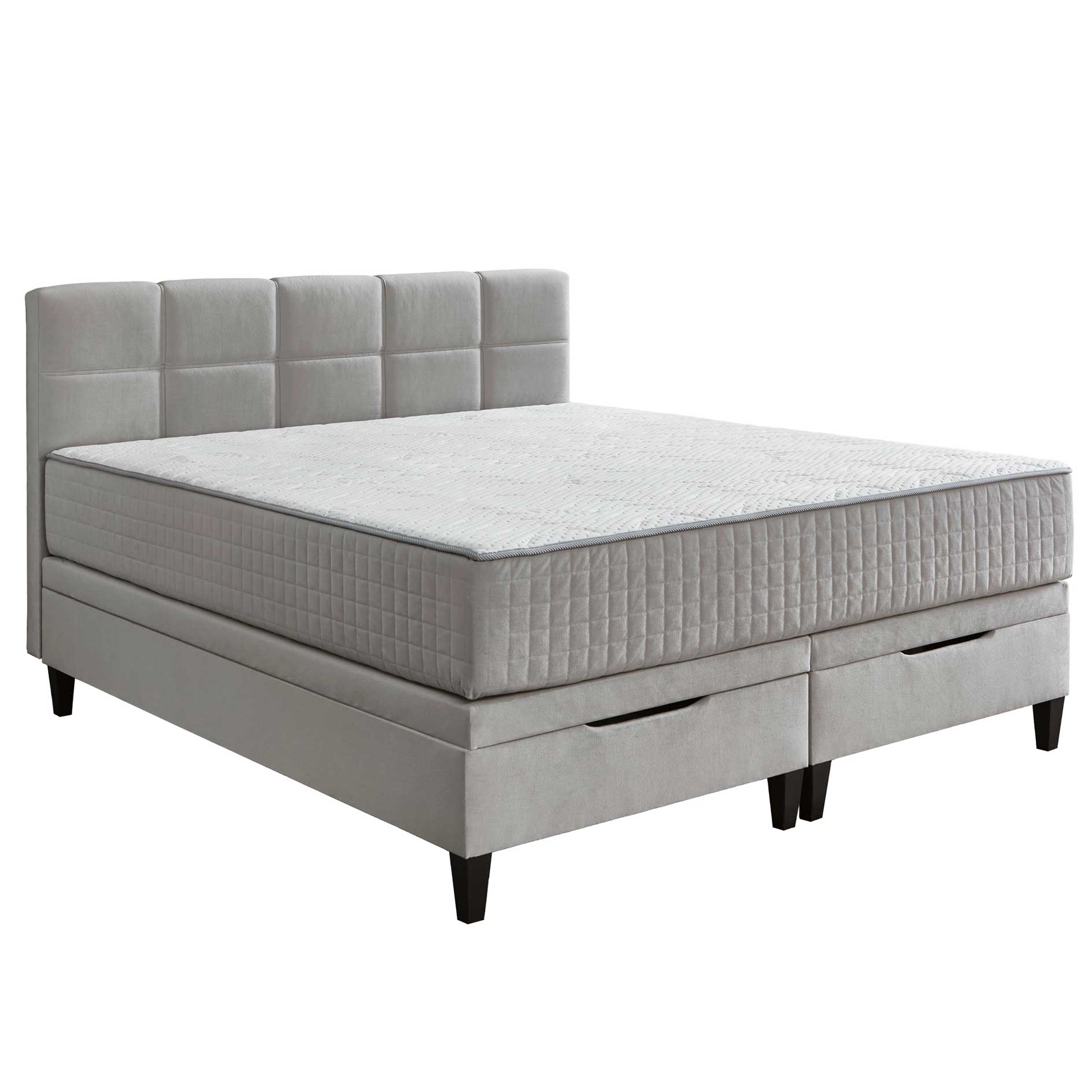 Polsterbett - silber - H2/H3 - mit Bettkasten - 180x200 cm
