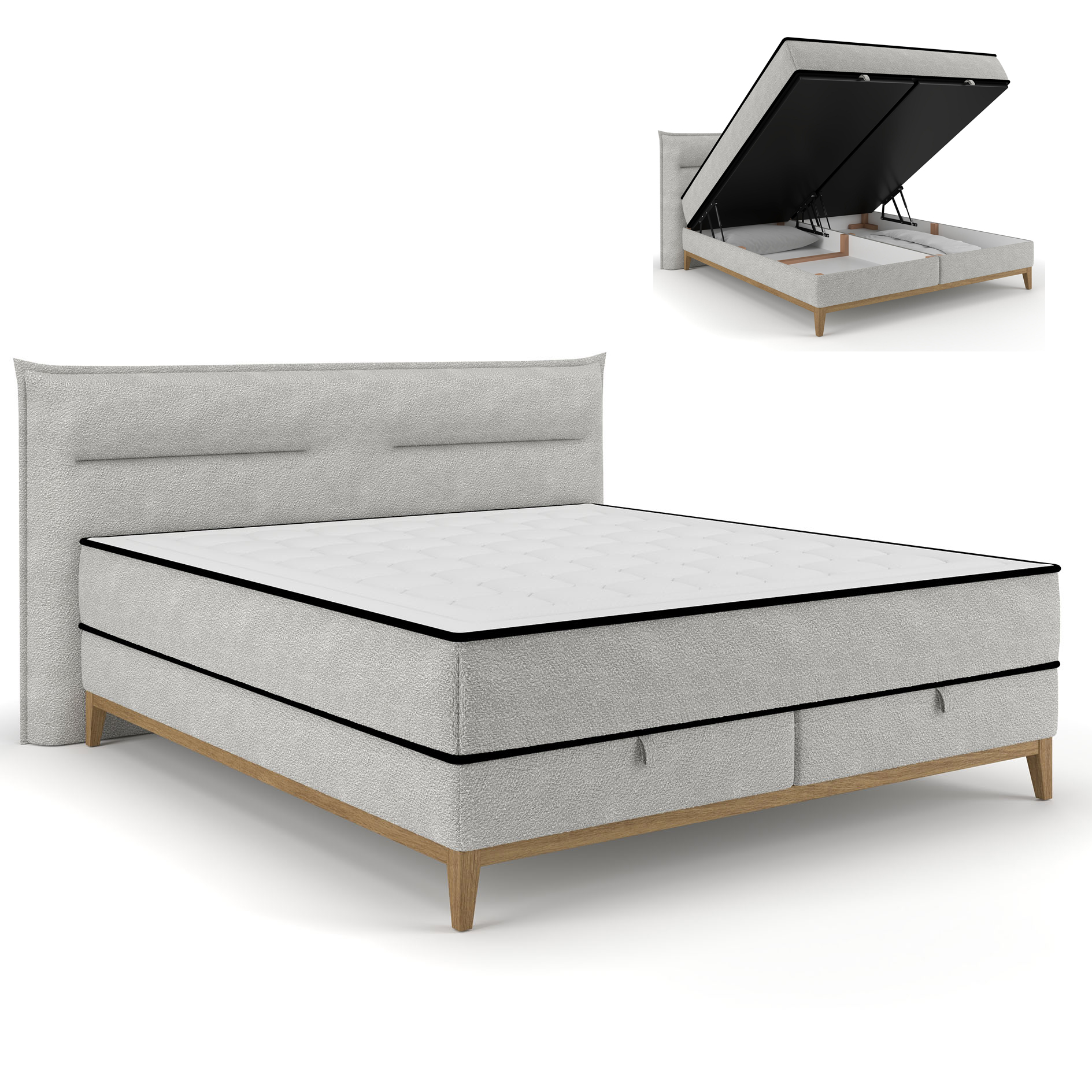 Polsterbett - silber - H2/H3 - mit Bettkasten - 9-Zonen - Taschenfederkern - 180x200 cm