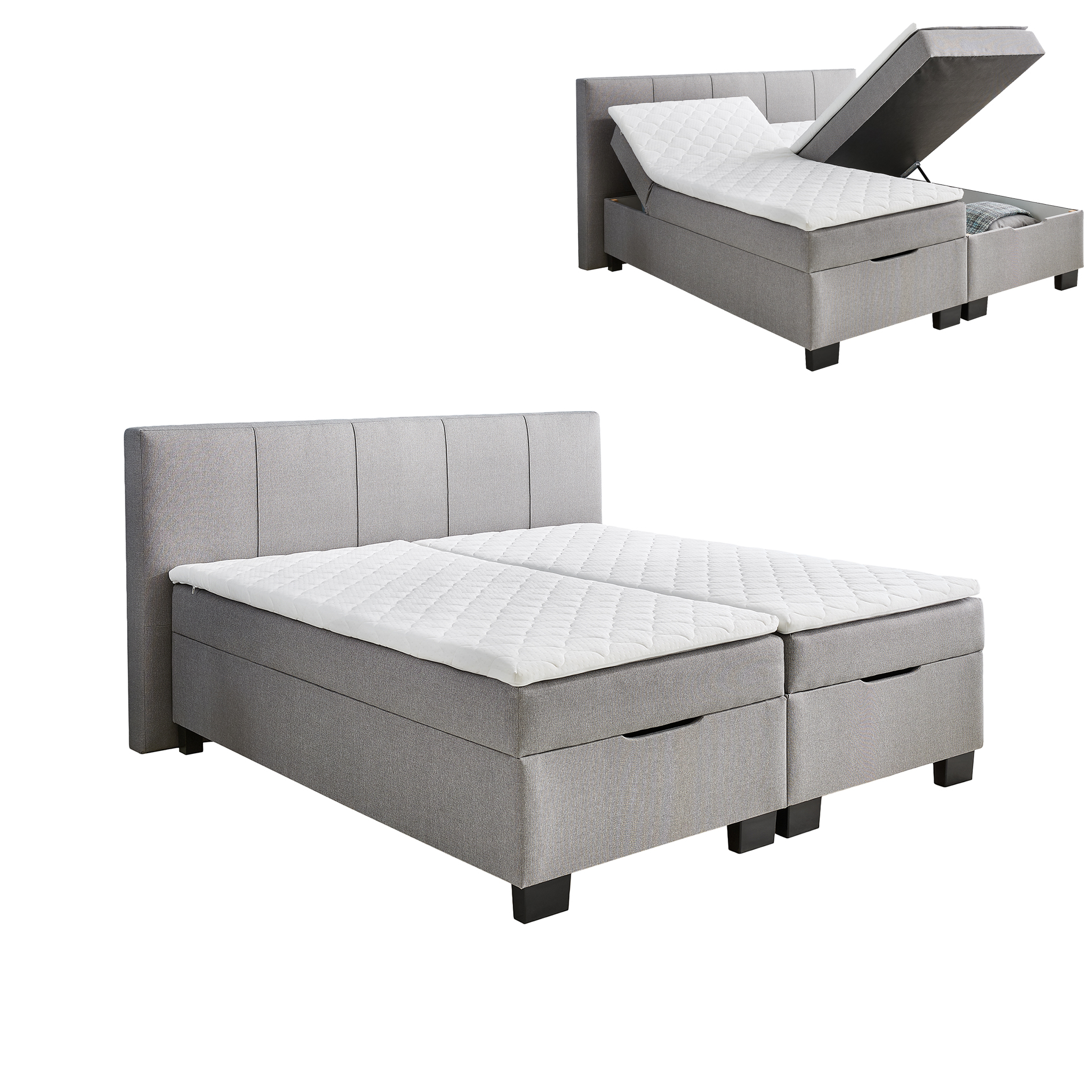 Polsterbett - silber - H3 - mit Bettkasten - 180x200 cm