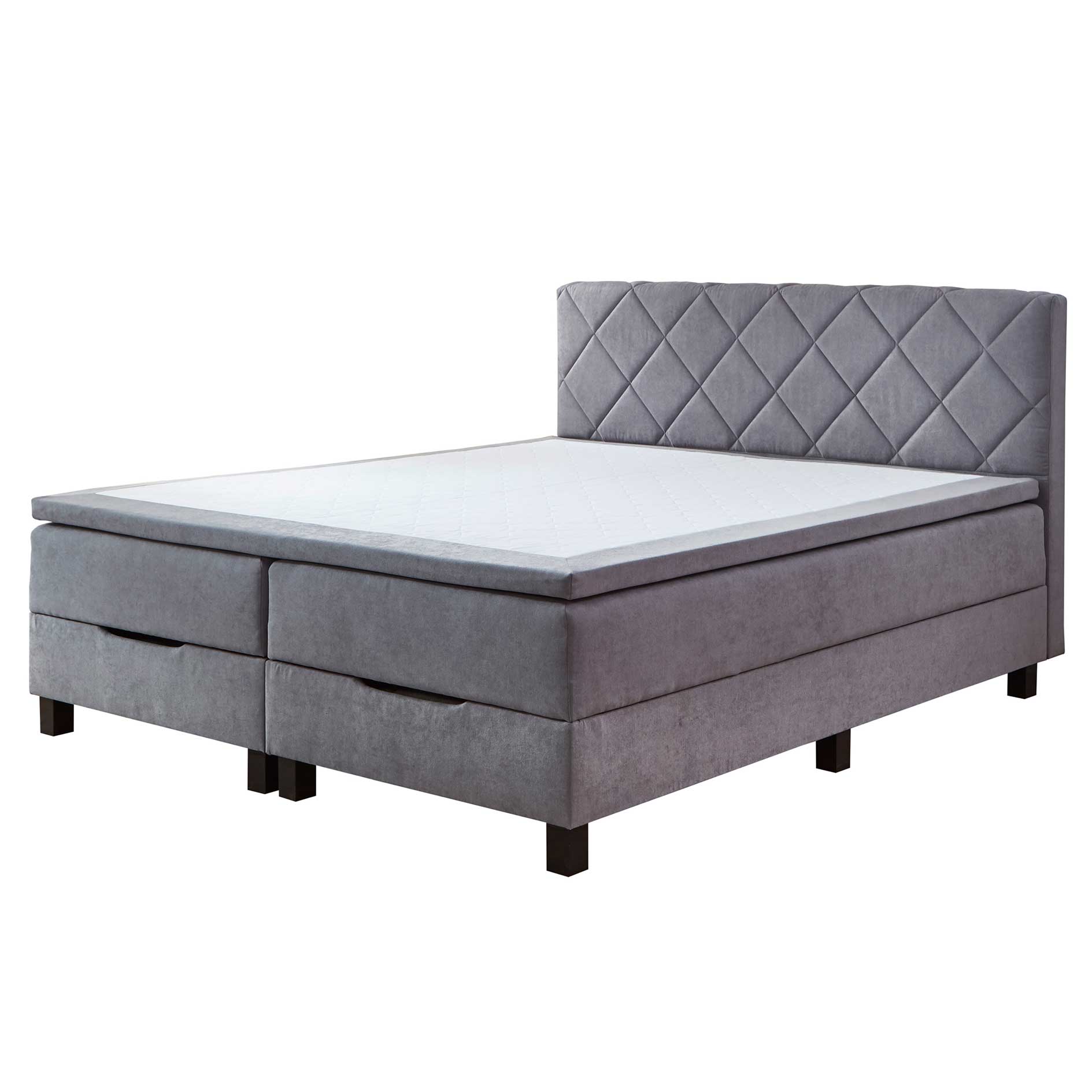 Polsterbett - silber - H3 - mit Bettkasten - 180x200 cm