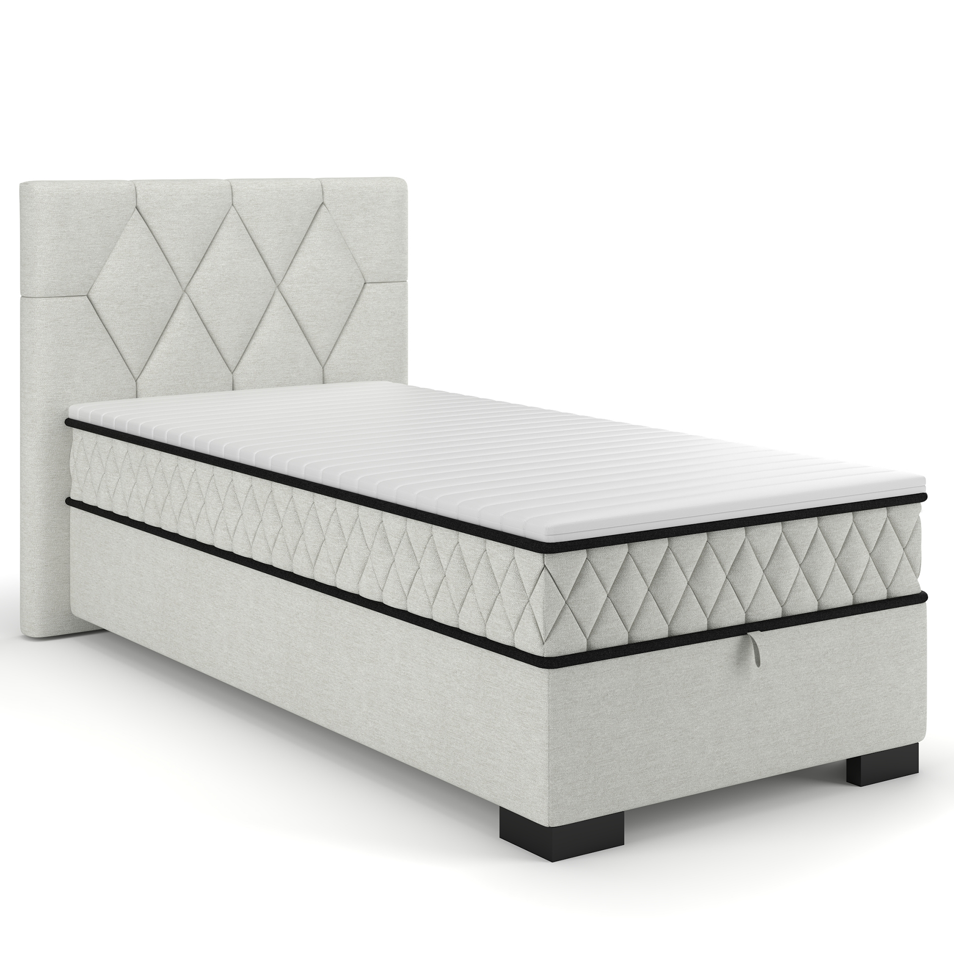 Polsterbett - silber - mit Bettkasten - H2 - 100x200 cm