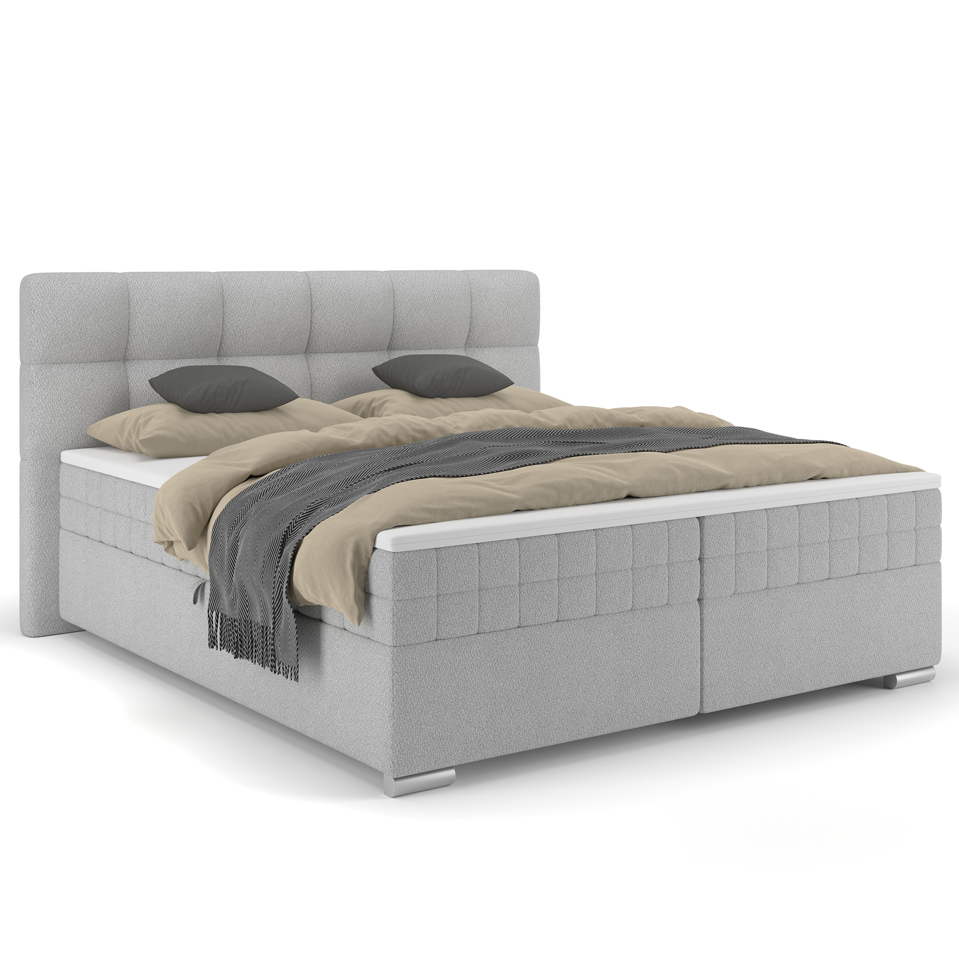 Polsterbett - silber - mit Bettkasten - H2 - 160x200 cm