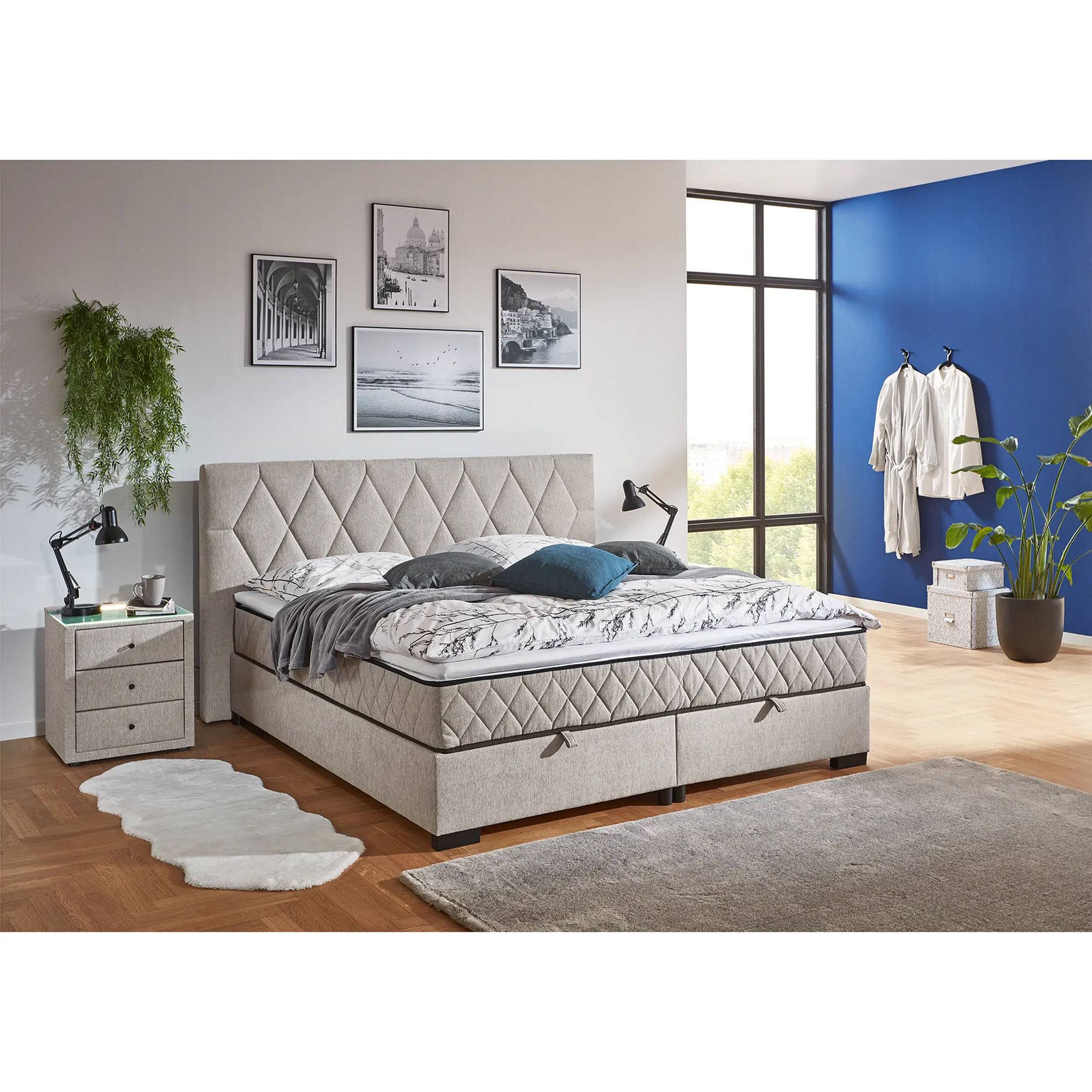 Polsterbett - silber - mit Bettkasten - H2 - 180x220 cm