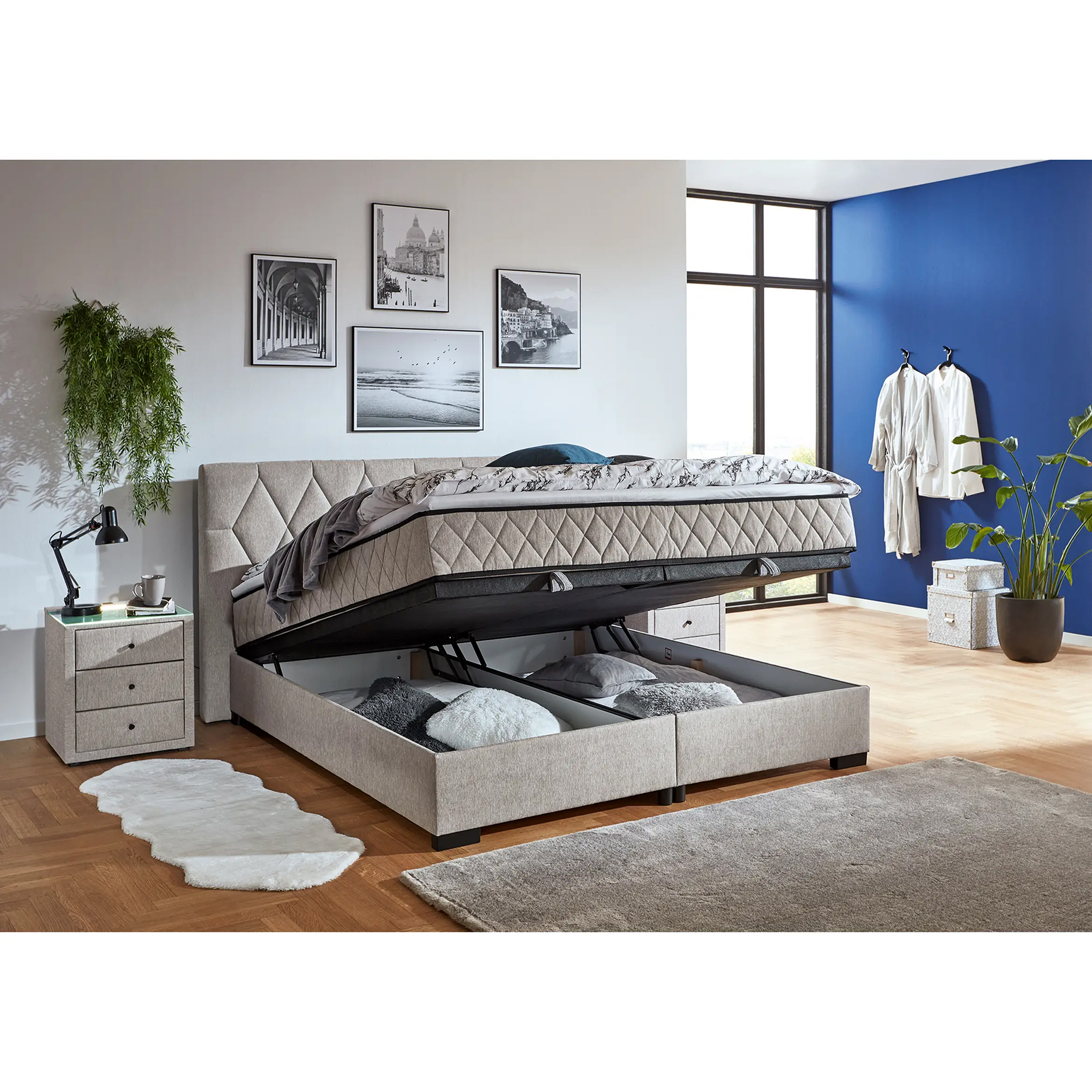 Polsterbett - silber - mit Bettkasten - H2 - 180x220 cm