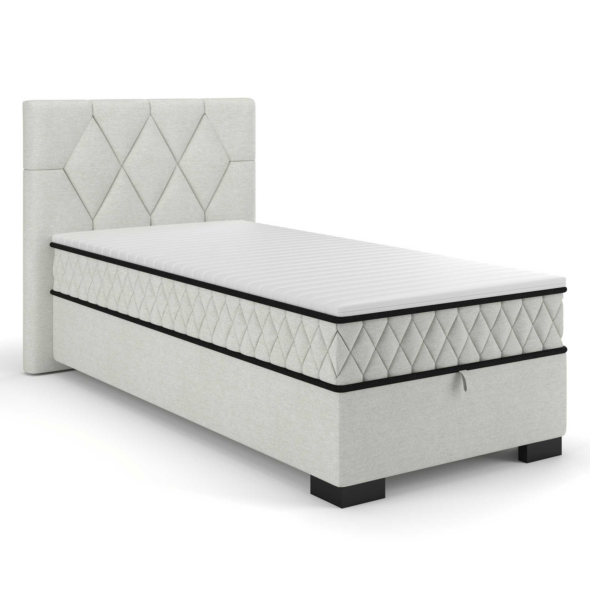 Polsterbett - silber - mit Bettkasten - H2/H3 - 100x220 cm