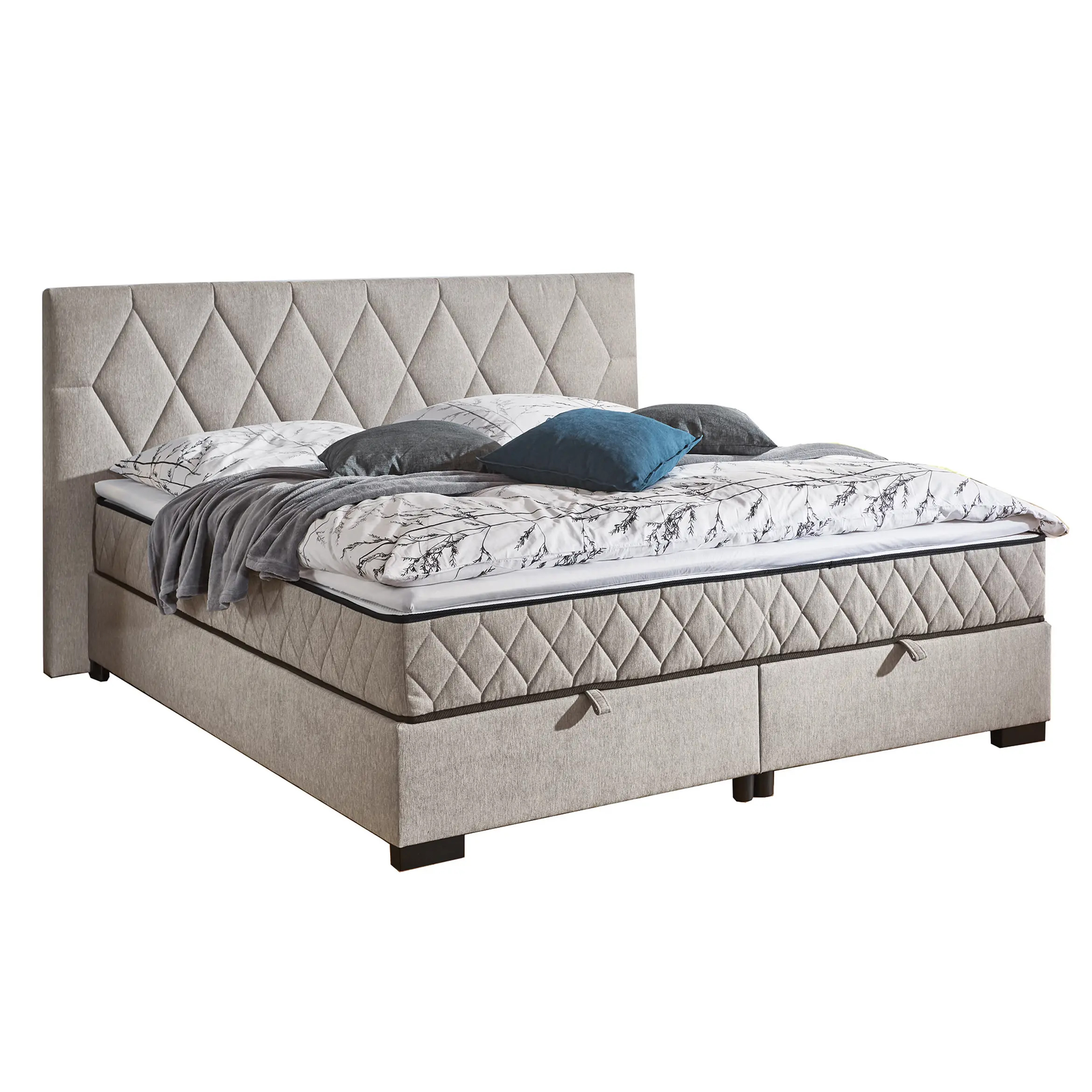Polsterbett - silber - mit Bettkasten - H2/H3 - 160x200 cm