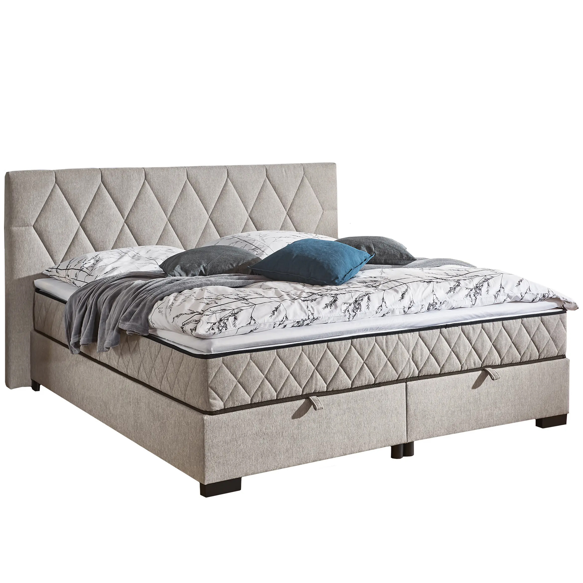 Polsterbett - silber - mit Bettkasten - H2/H3 - 160x220 cm
