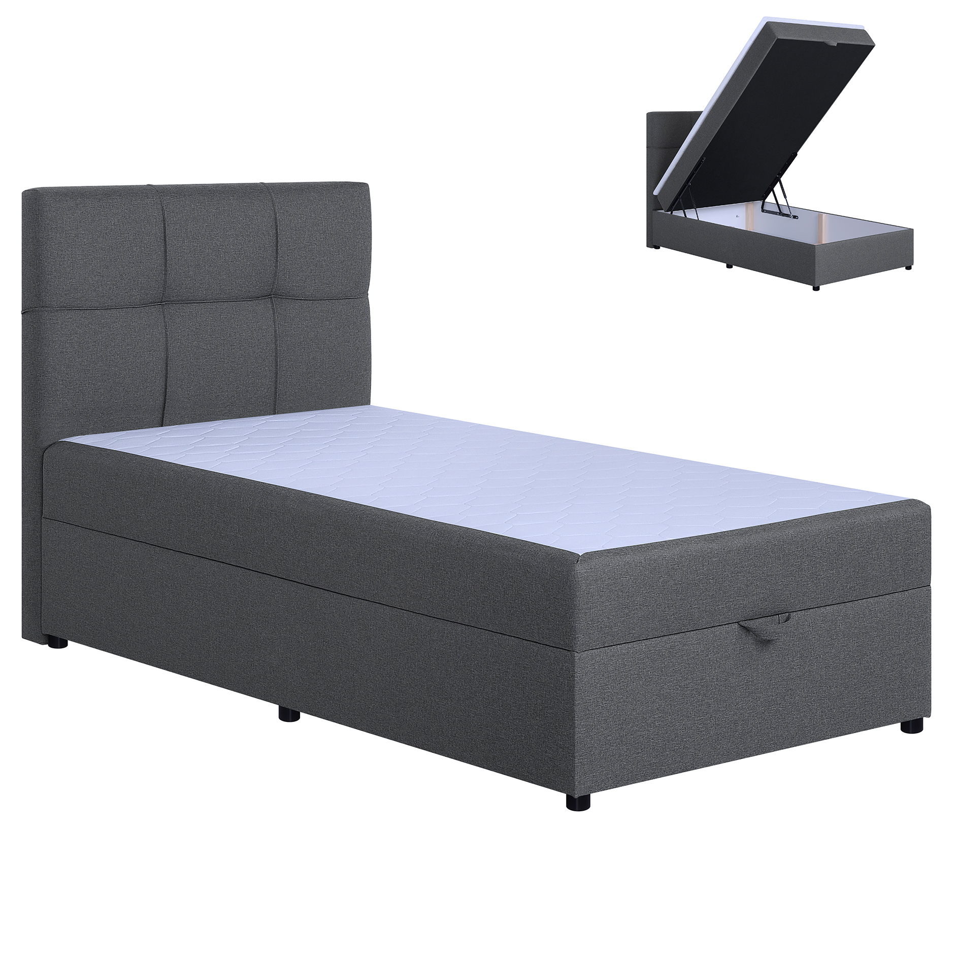 Polsterbett - silver - H3 - Bettkasten - mit Topper - 100x200 cm