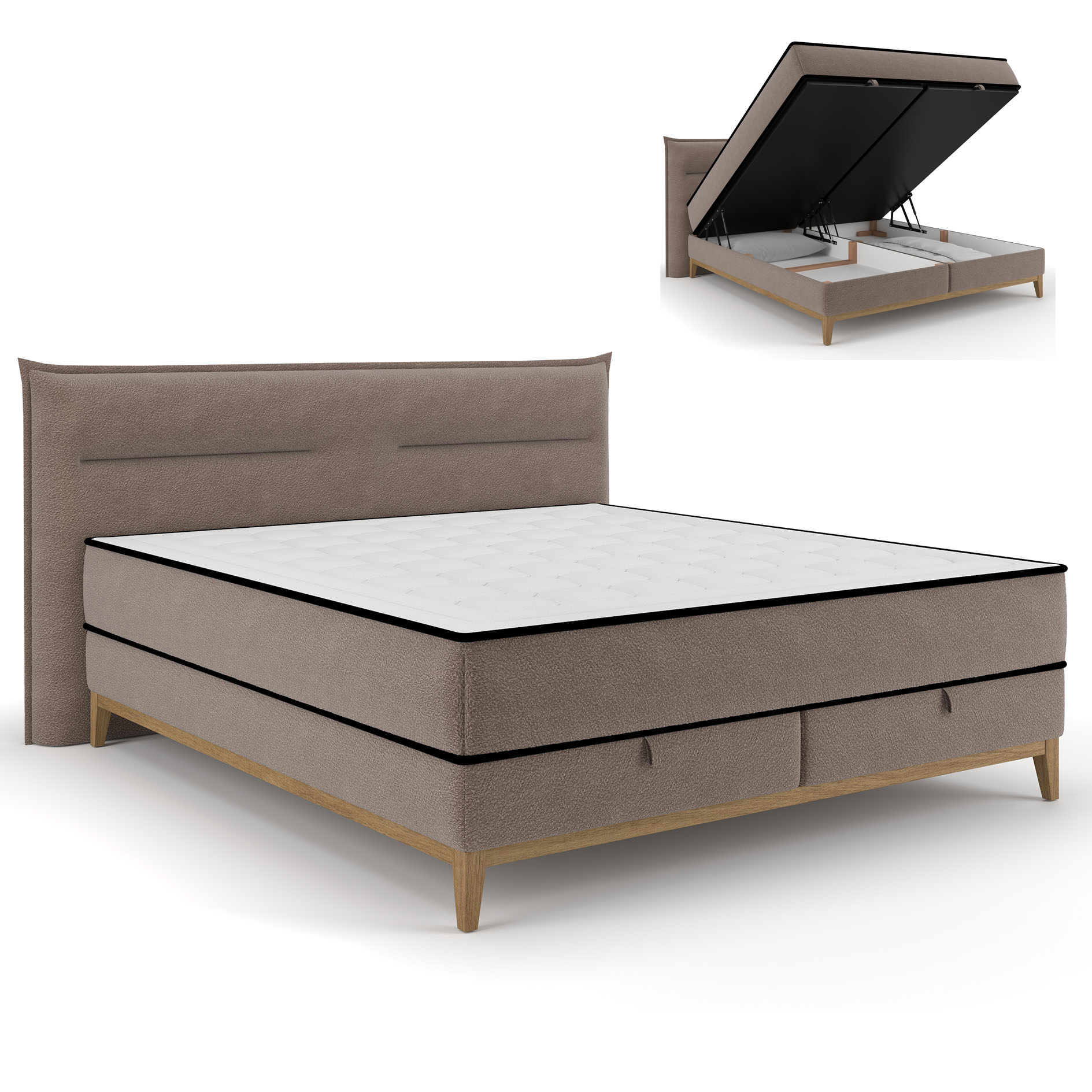 Polsterbett - taupe - H2/H3 - mit Bettkasten - 9-Zonen - Taschenfederkern - 180x200 cm