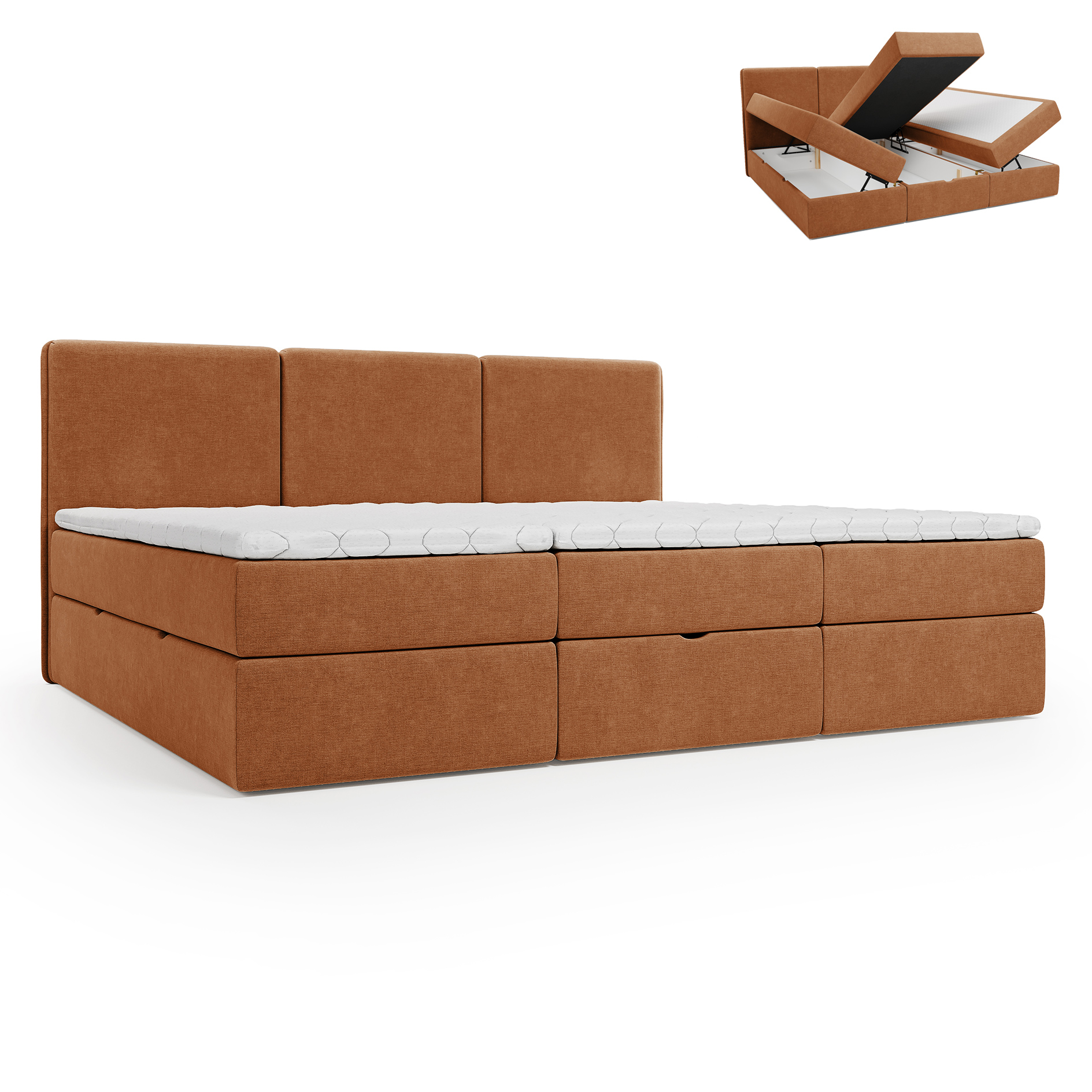 Polsterbett - terracotta - H3 - modular - Bettkasten - 210x200 cm