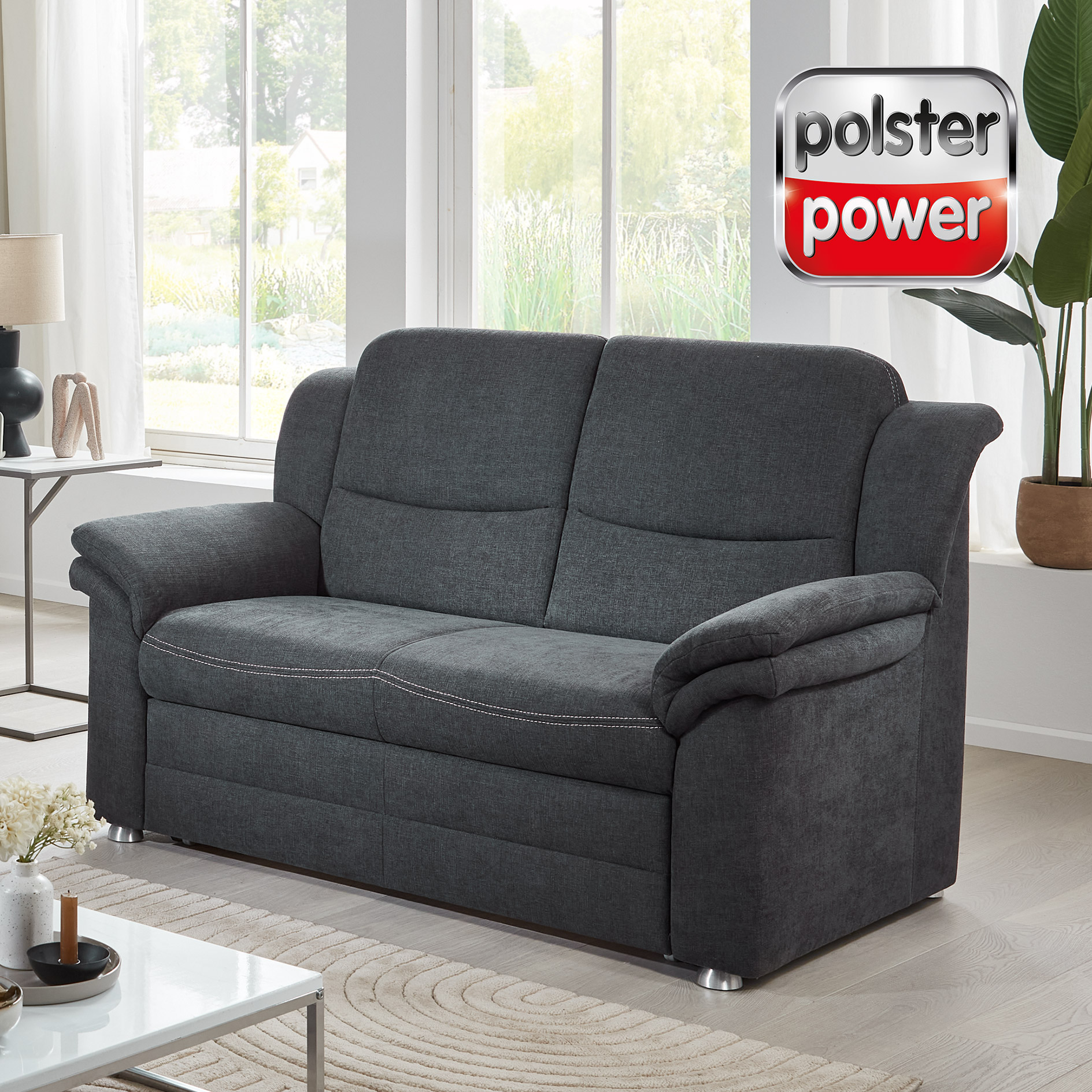 polsterpower 2-Sitzer - anthrazit - mit Staukasten