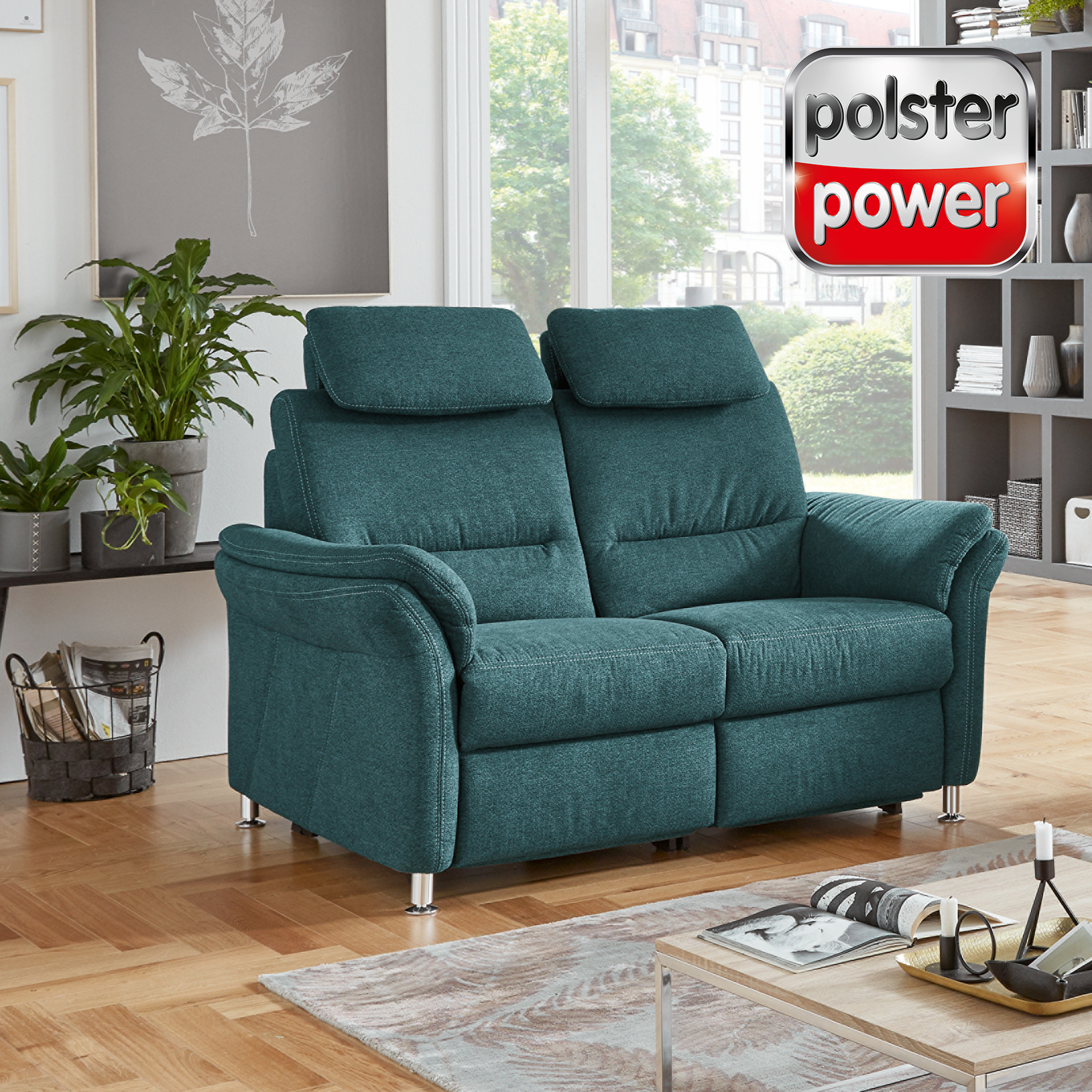 polsterpower 2-Sitzer-Sofa - petrol - mit Funktionen