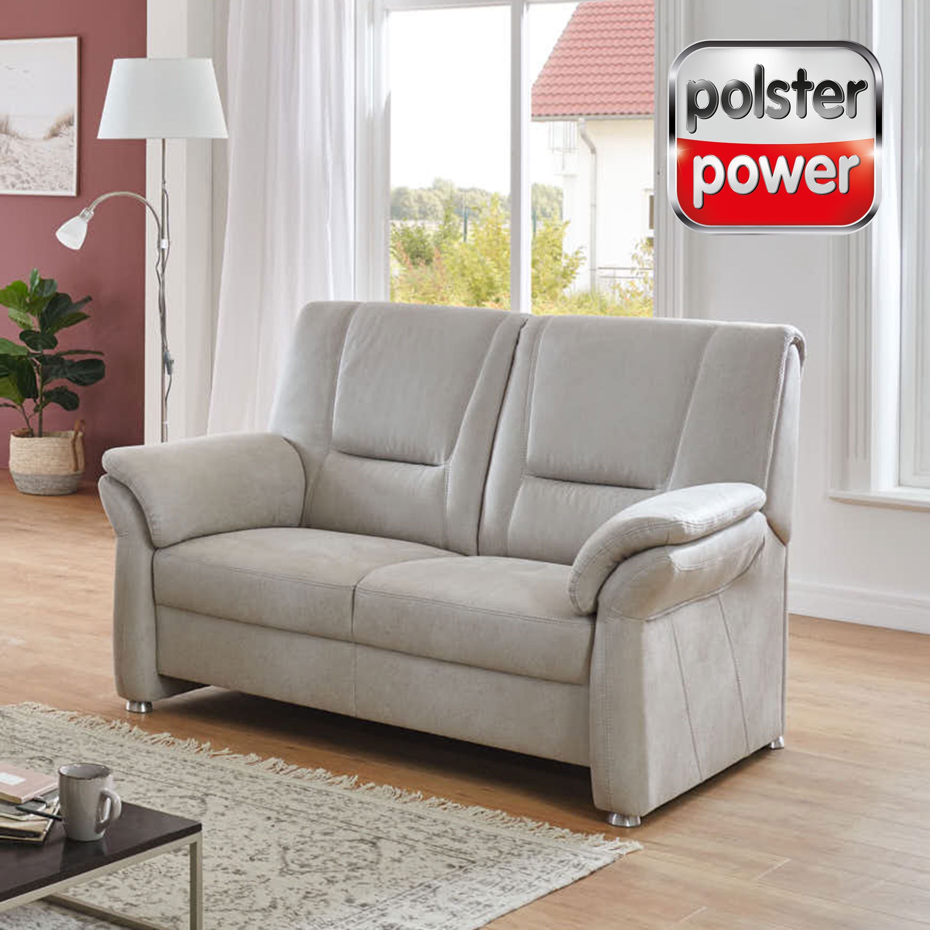 polsterpower 2-Sitzer Sofa - Saddle silber - Federkern