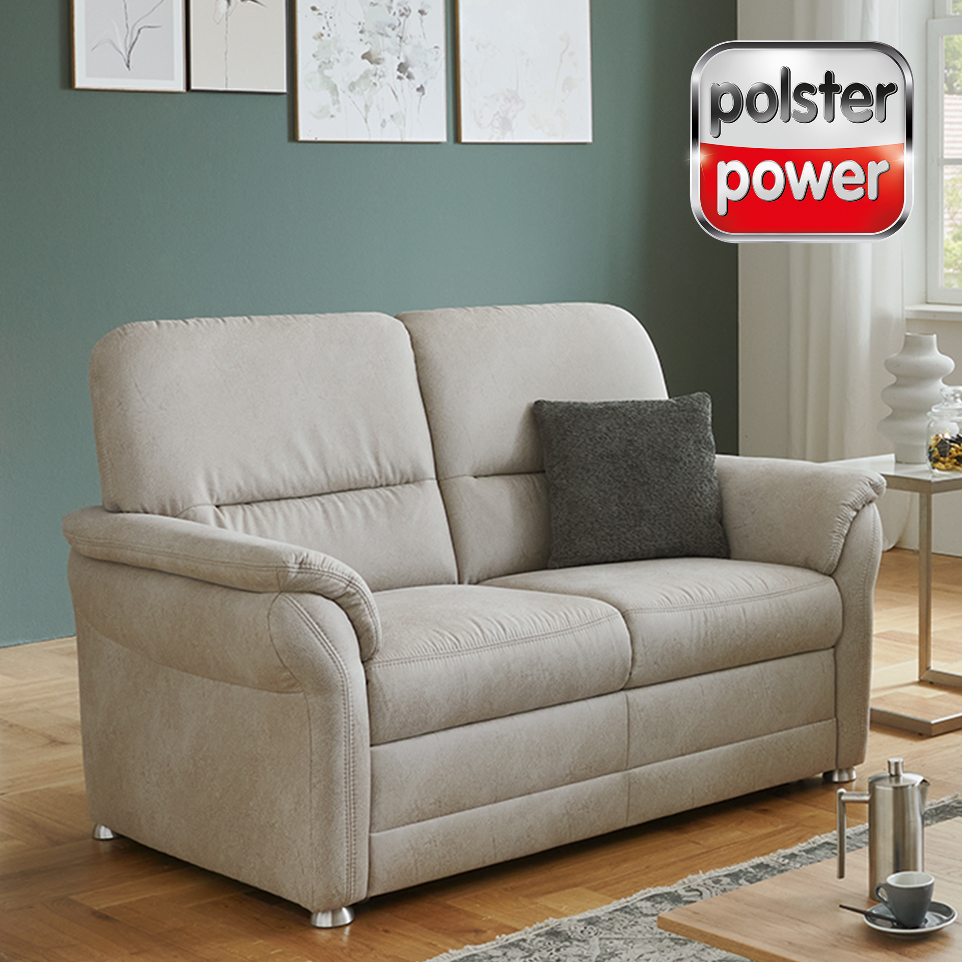 polsterpower 2-Sitzer-Sofa - silber - mit Staukasten