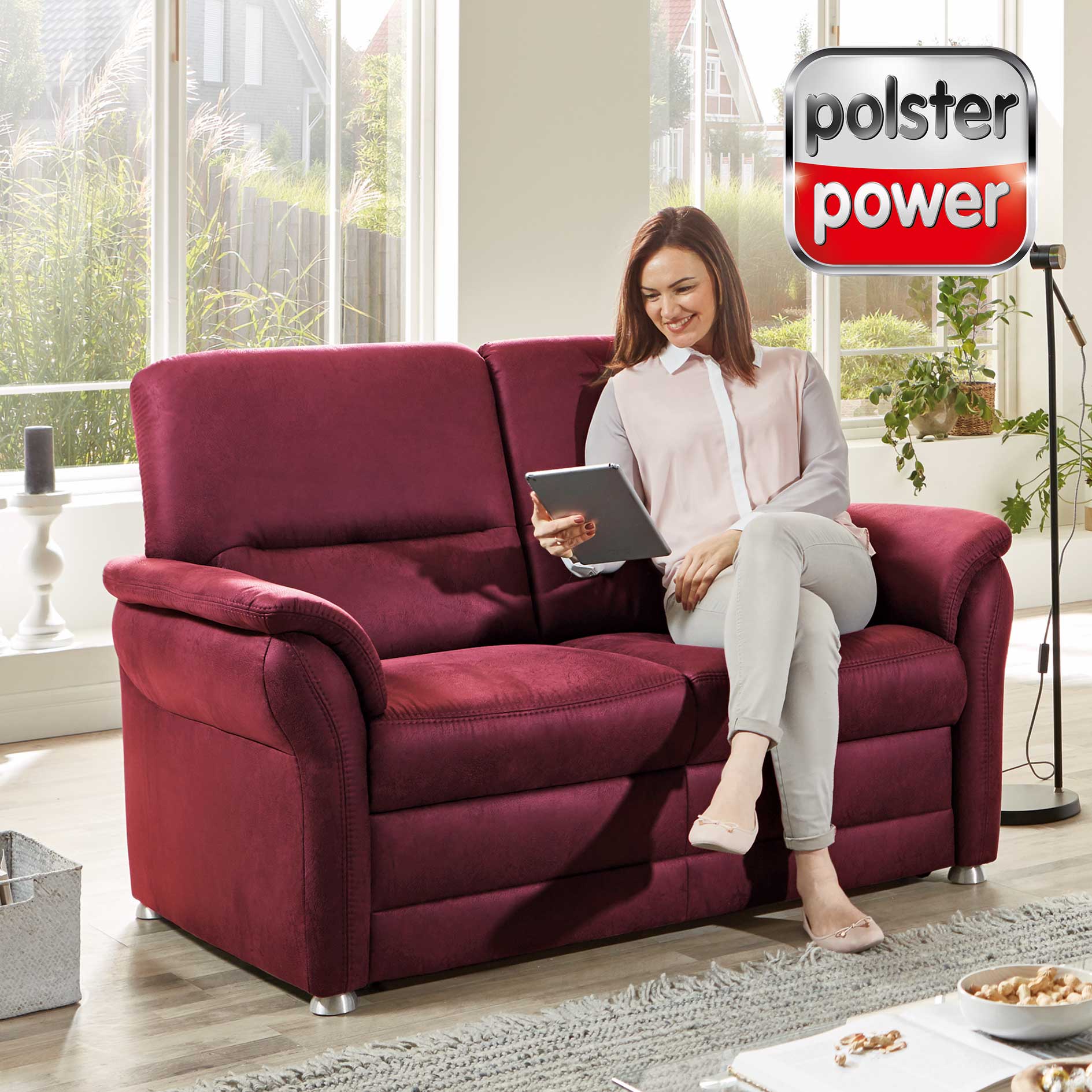 polsterpower 2-Sitzer-Sofa - wine - Microfaser