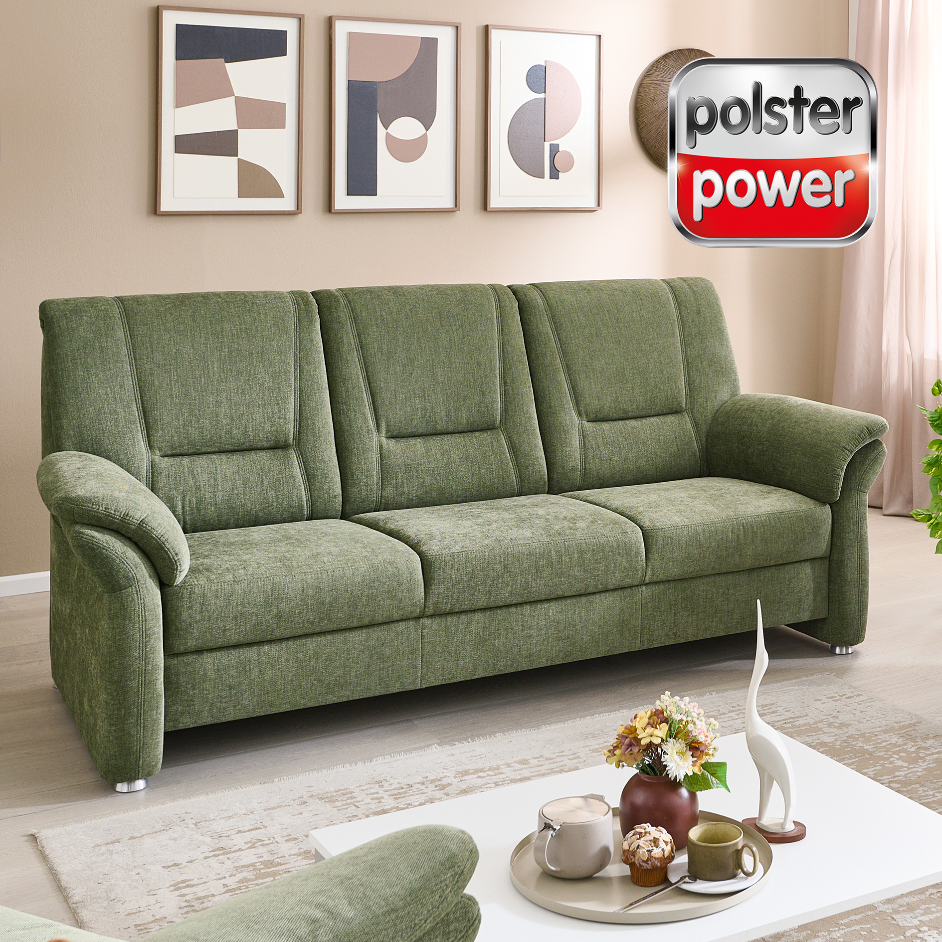 polsterpower 3-Sitzer - moos - Chenille