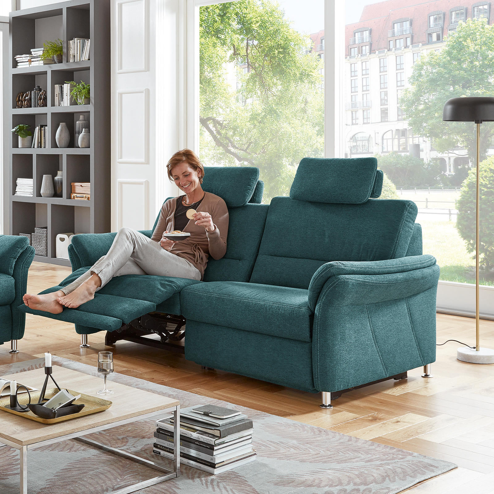 polsterpower 3-Sitzer-Sofa - petrol - mit Funktionen