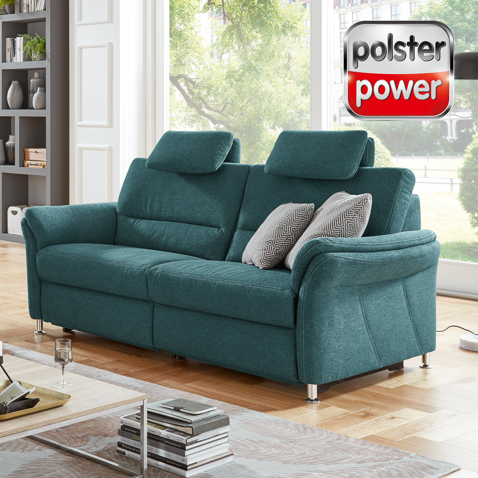 polsterpower 3-Sitzer-Sofa - petrol - mit Funktionen